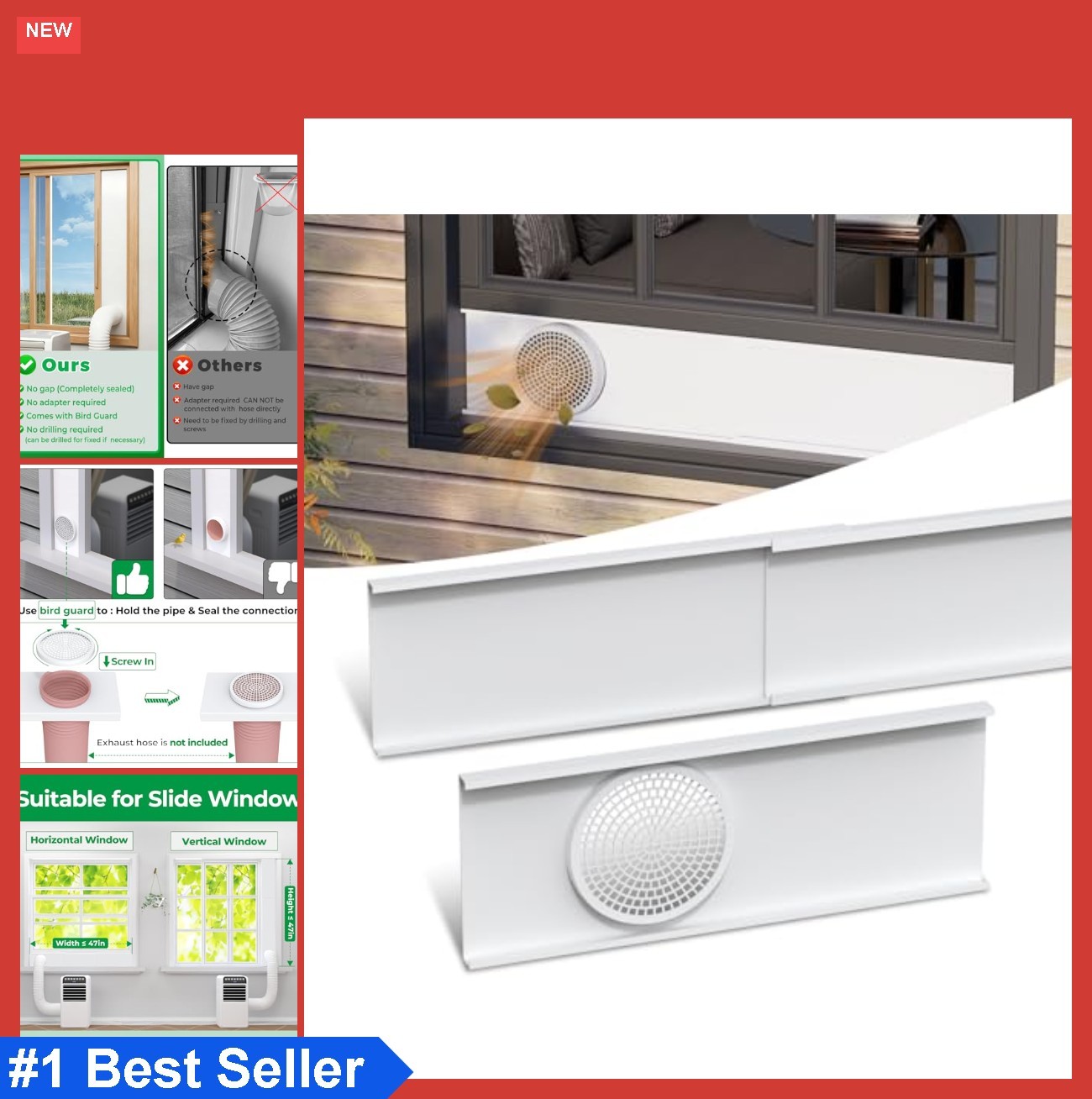 Portable Air Conditioner Window Vent Kit 3 Pcs Adjustable Panels Mesh Bird