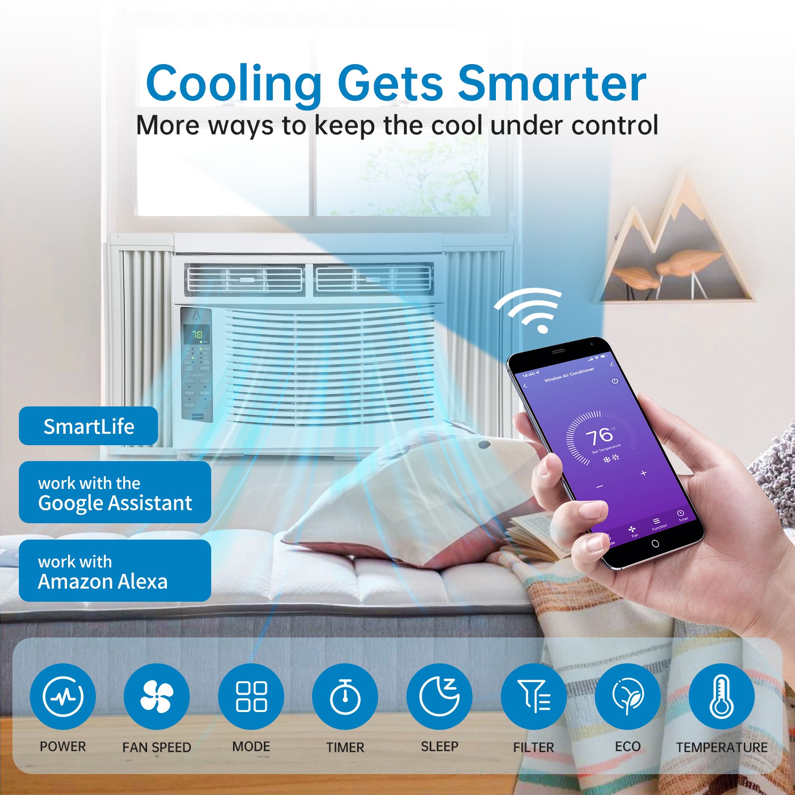 6000 BTU Window Air Conditioner with Remote 3-in-1 Window AC 115V for Bedroom