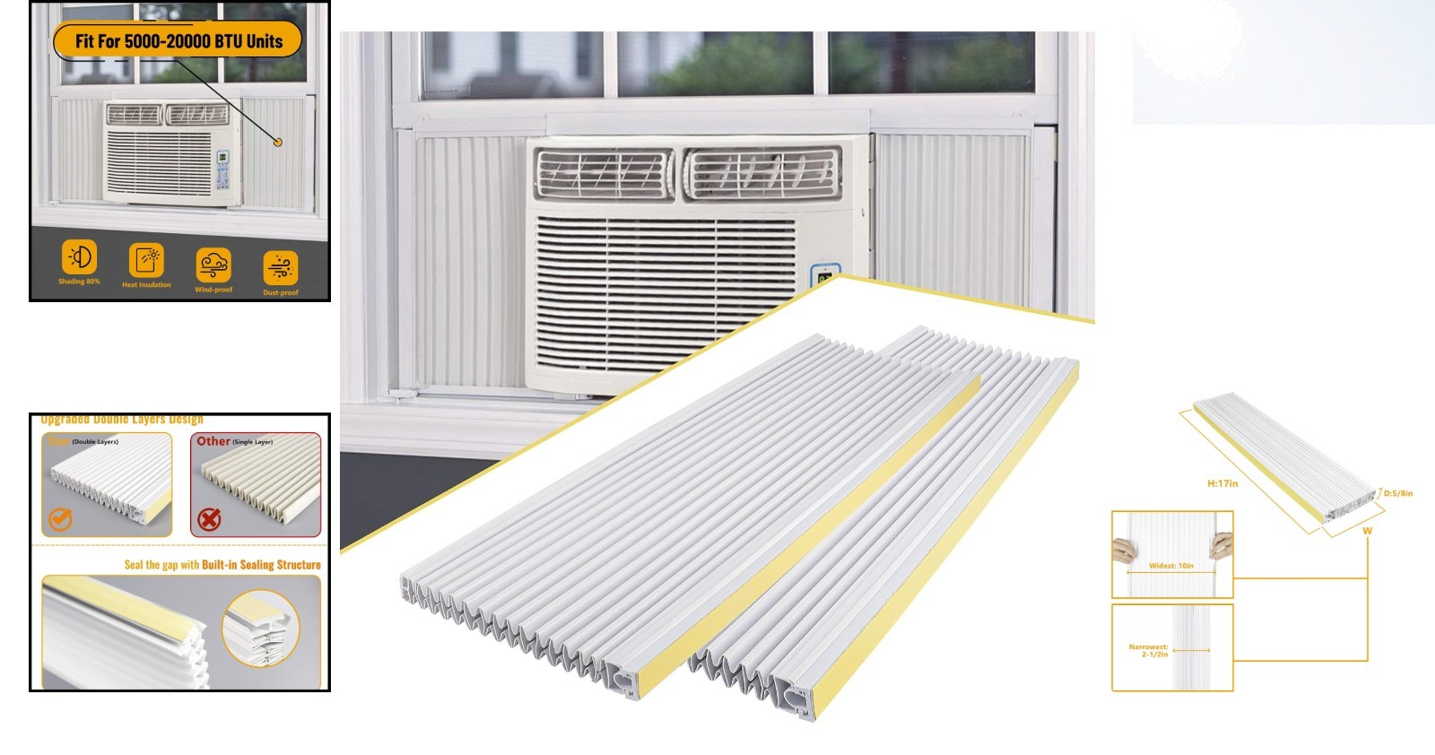 Window Air Conditioner Side Panel Kit 17×10 Inches Insulating Double Layers 2…