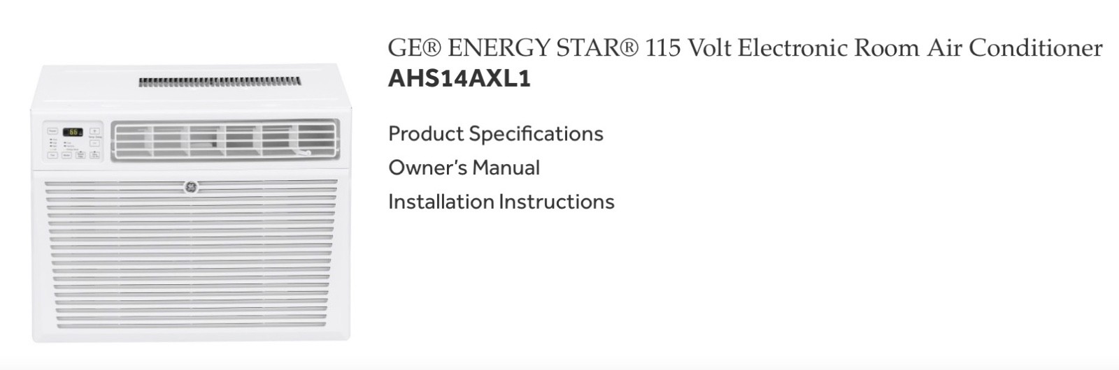 GE® ENERGY STAR® 115 Volt 14,300 BTU Electronic Room Air Conditioner