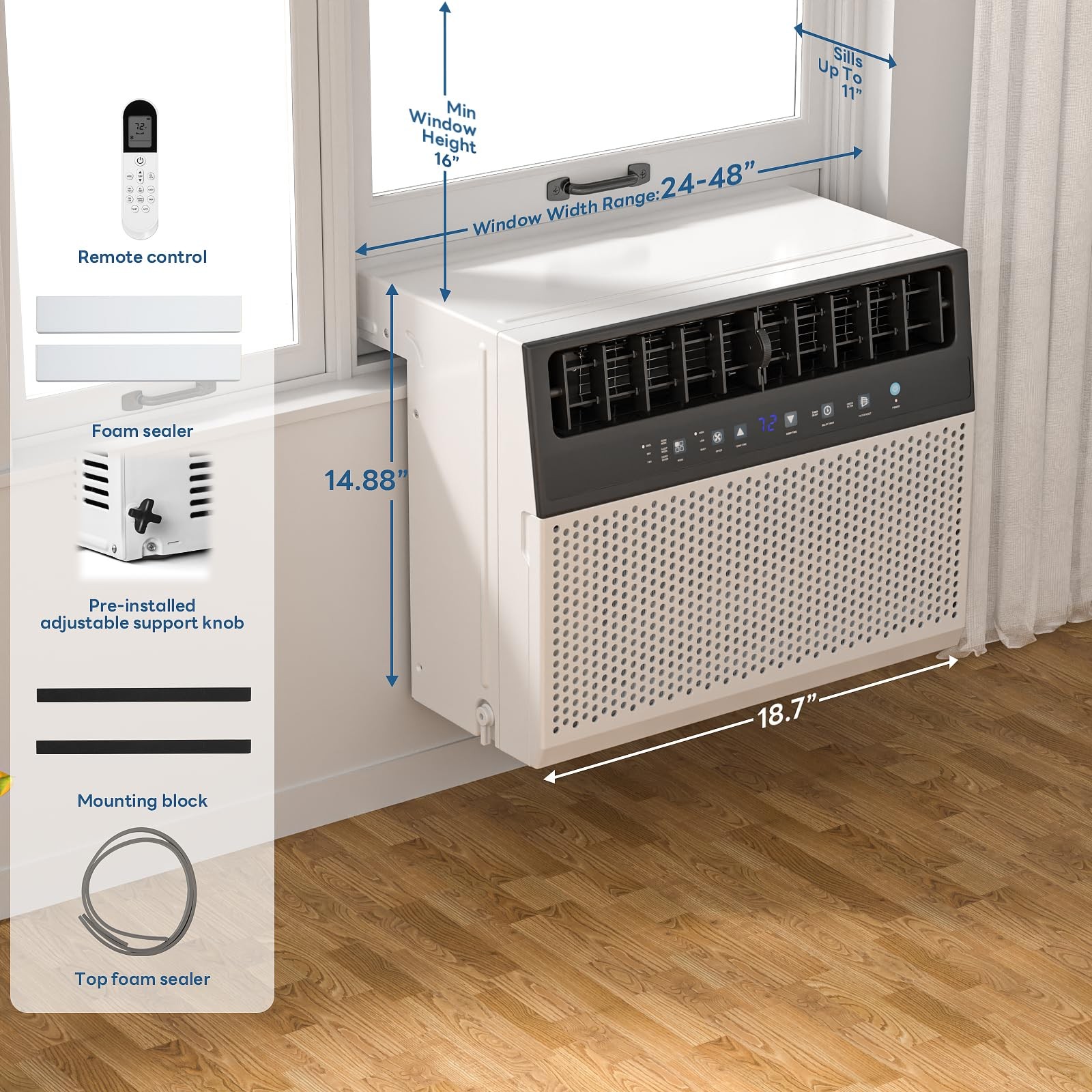 ZAFRO 10000 BTU U Shaped Window Air Conditioner Cools up to 450 Sq Ft, 6in1 W…
