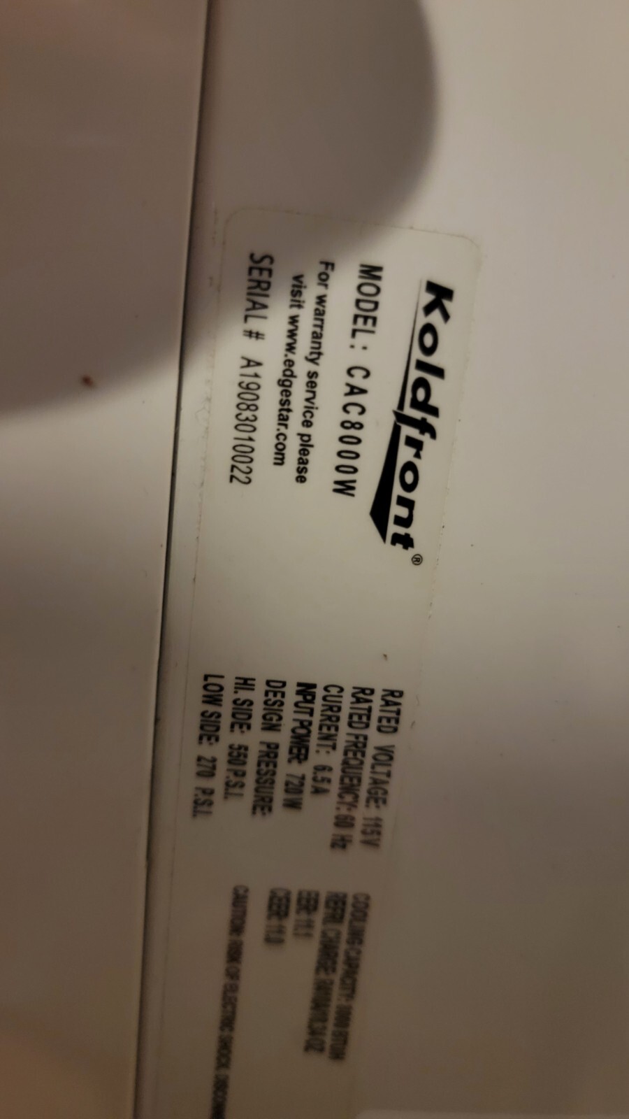 Koldfront Air Conditioner 8000 BTU 115V Casement CAC 8000W
