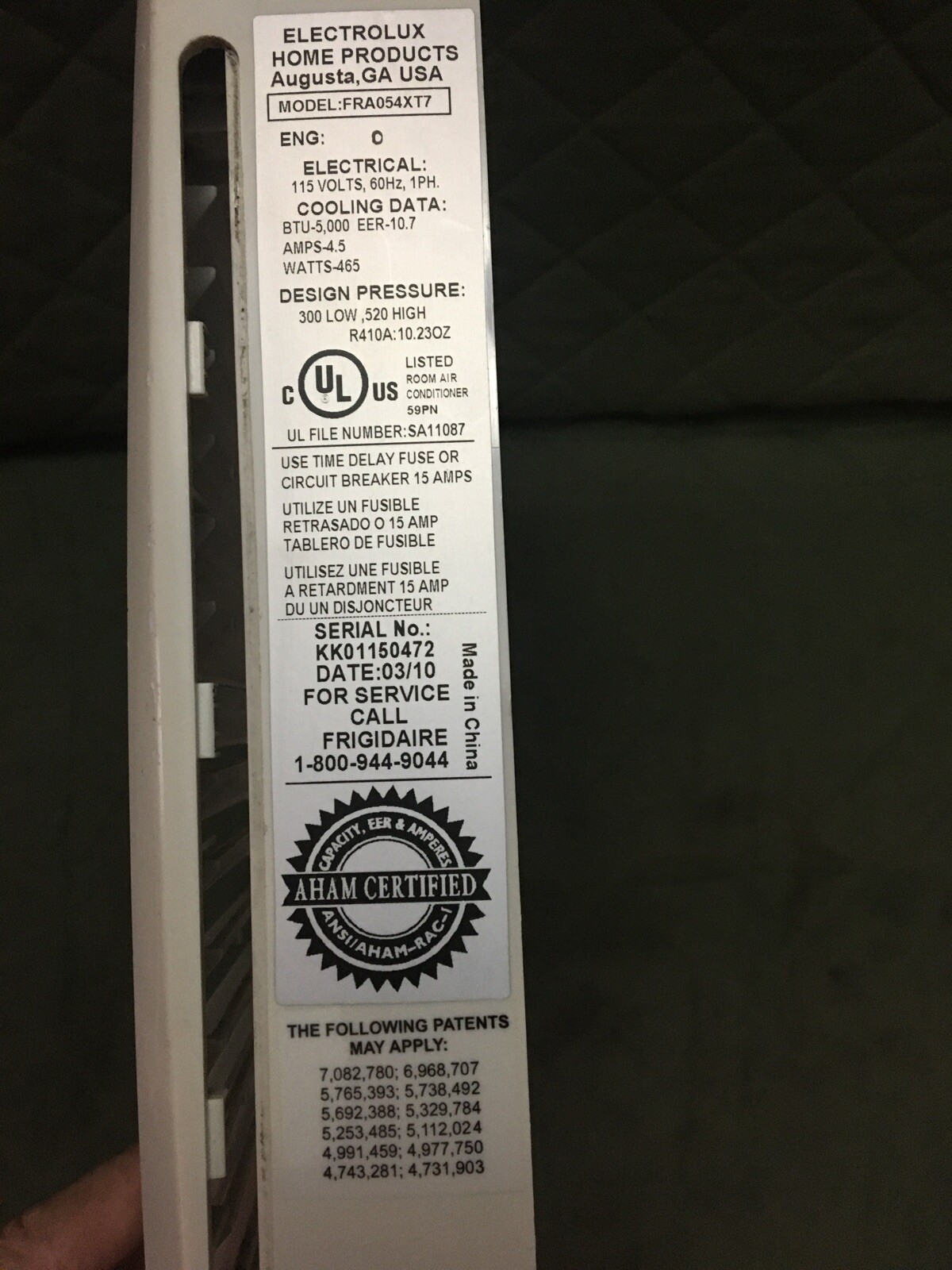 FRIGIDAIRE MODEL FRA054XT7 / Parts Front Panel 15.86x 11.06 in