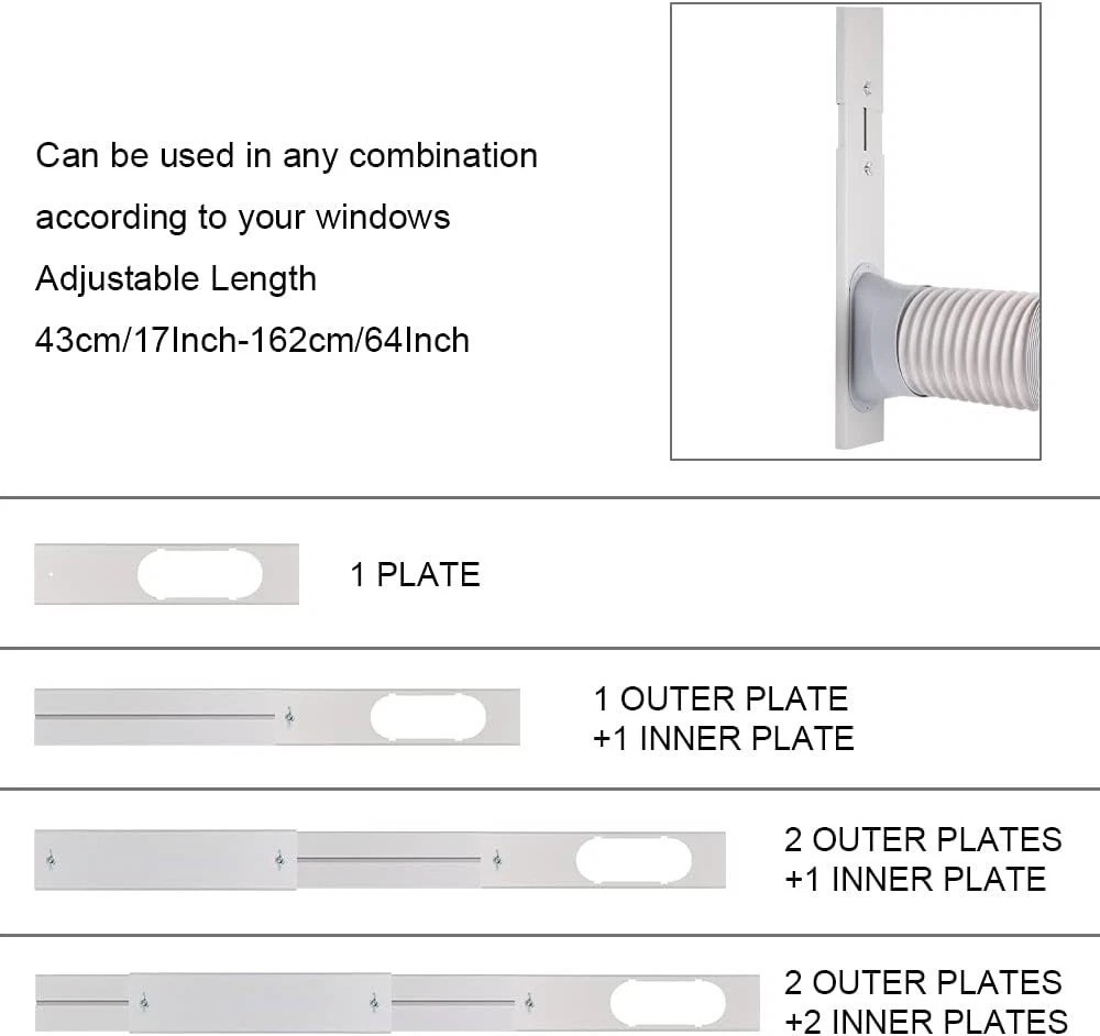 Portable AC Vent Kit 59″ Hose, Light Gray & White, Universal Fit