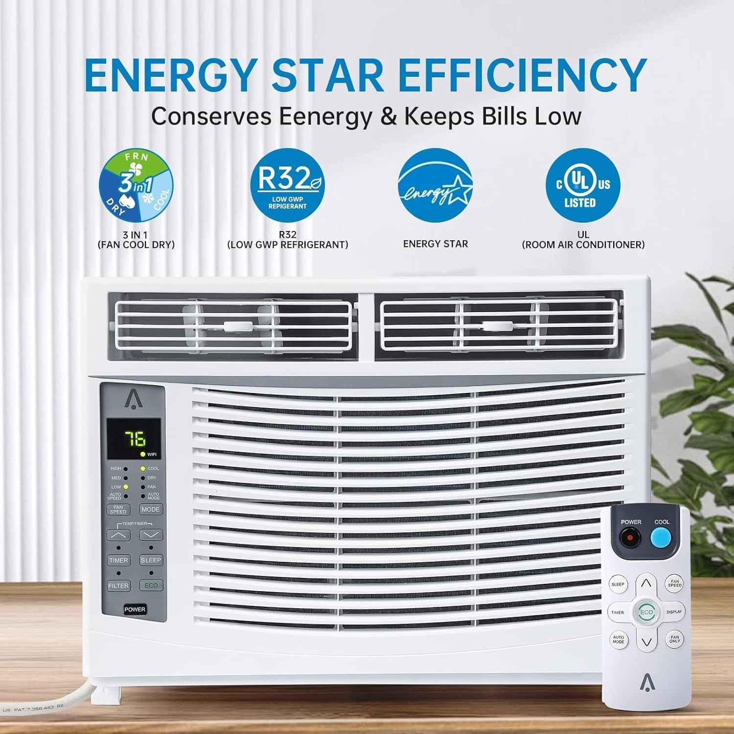 6000 BTUs Window Air Conditioner with Remote Control Cools Up to 250 Sq. Ft