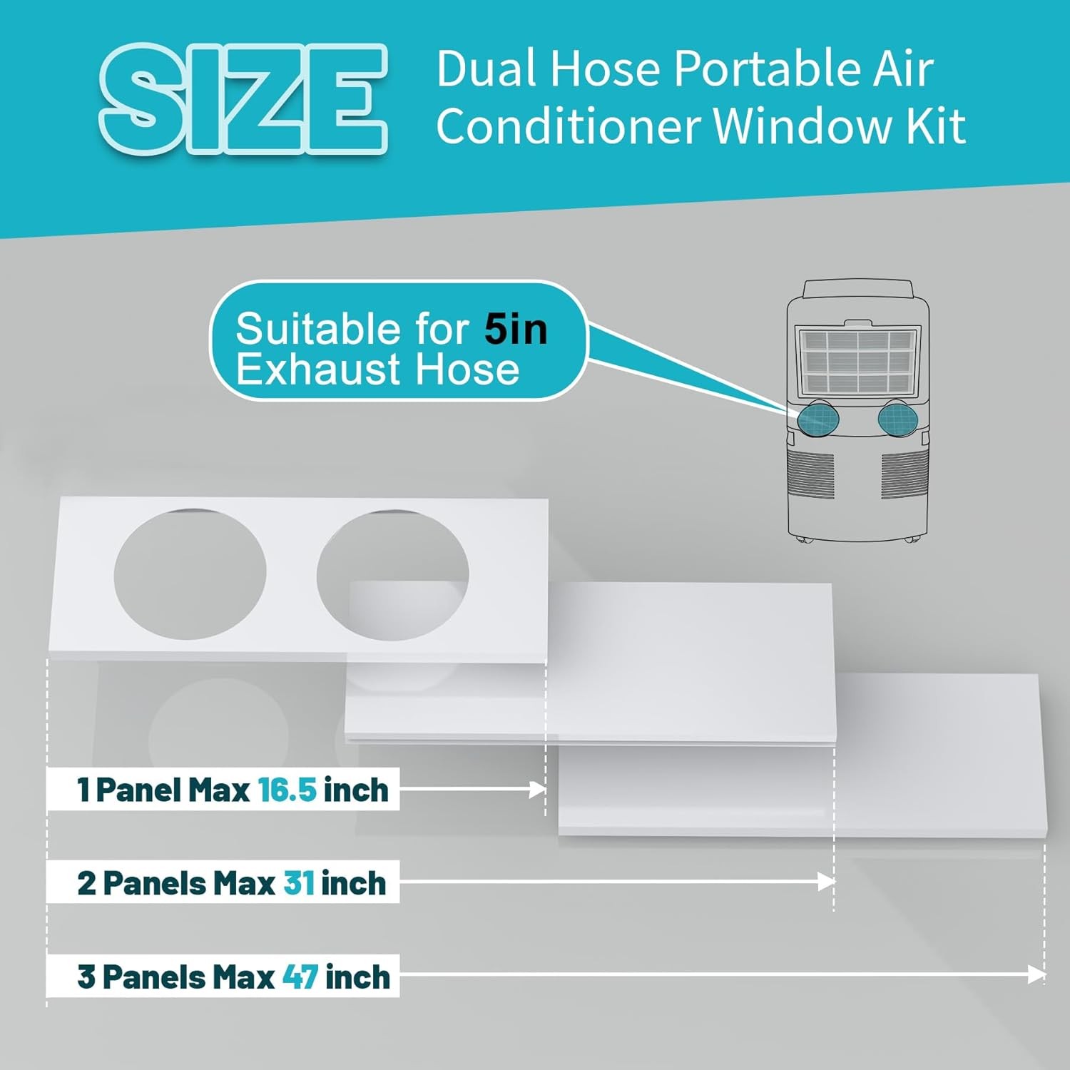 Dual Hose Portable Air Conditioner Window Kit 5″ Diameter Portable AC Window