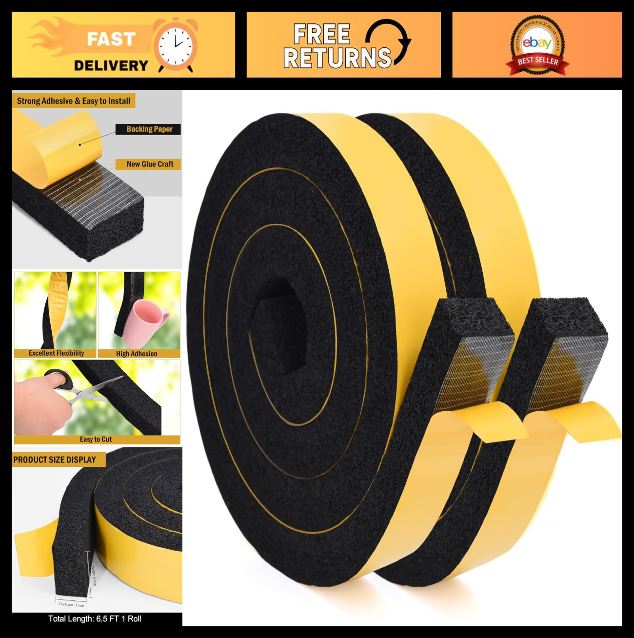 Window Air Conditioner Foam Tape – 2″ Wide x 1″ Thick Weather Stripping Seal, 13