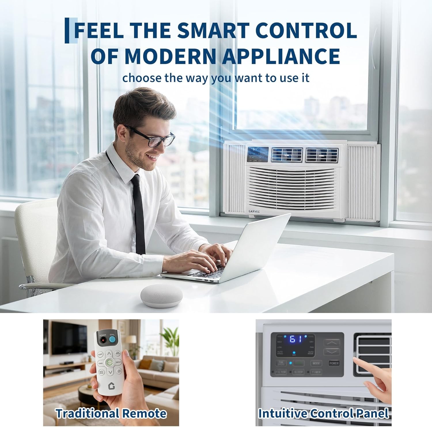 Garvee 10000 BTU Window Air Conditioner Unit with Remote Control, Cools Rooms Up