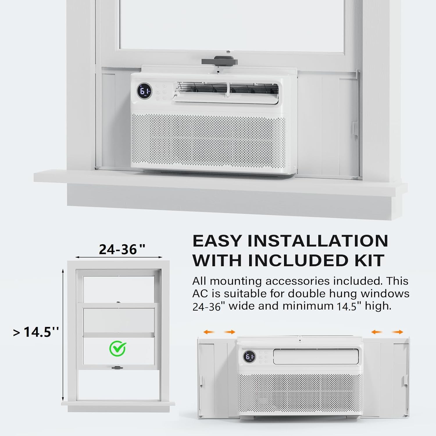 Inverter Window Air Conditioner 8000 BTU AC Unit Remote/App Control 4 Fan Speeds