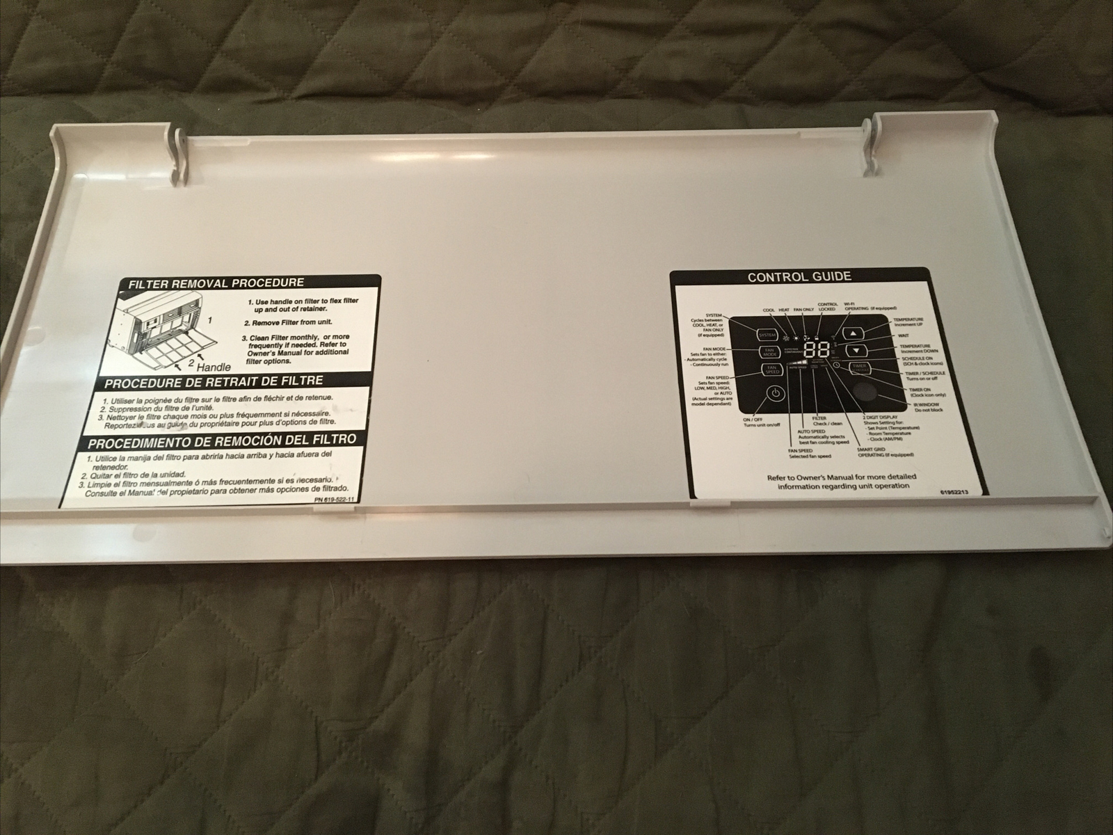 Friedrich ac model: SQ08N10D-A Front Panel Cover 20 x9.70×0.45in