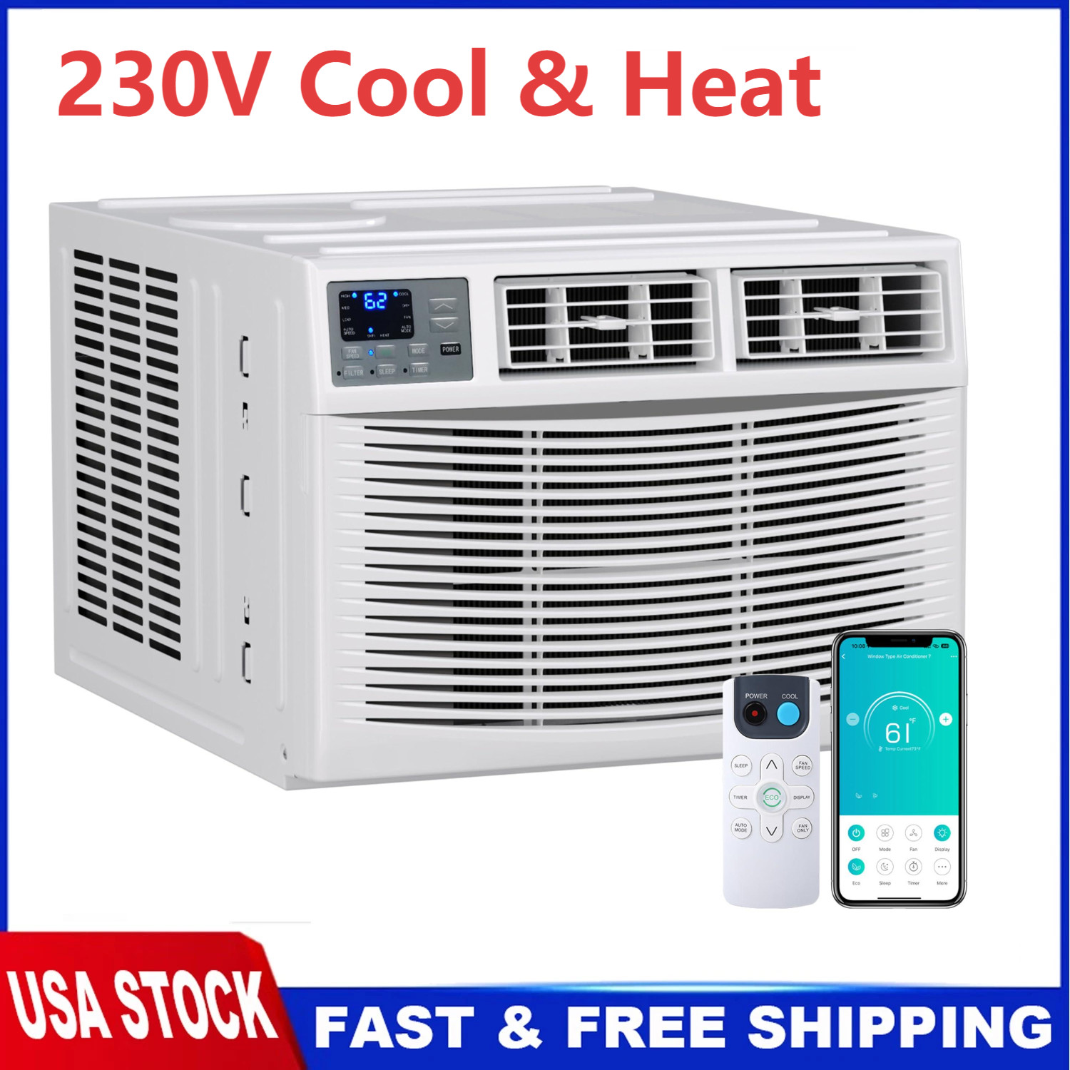 23200 BTU Window Air Conditioner with Heat, WIFI AC Unit & Heater Combo W/Remote