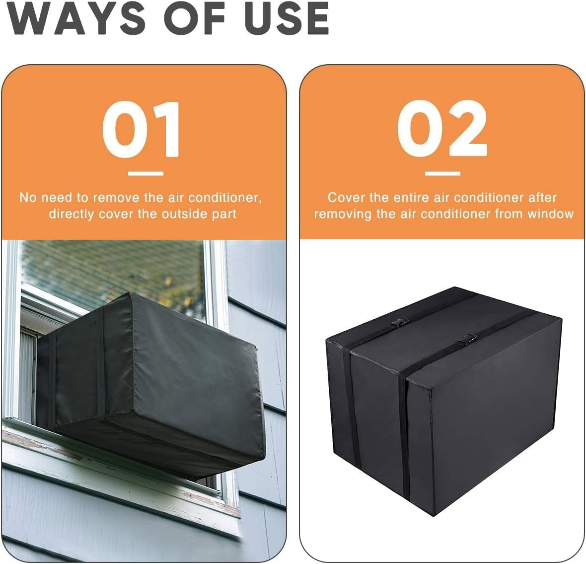 2 Pack Outdoor Window AC Unit Covers Black Waterproof Dust-Proof Insulation Prot