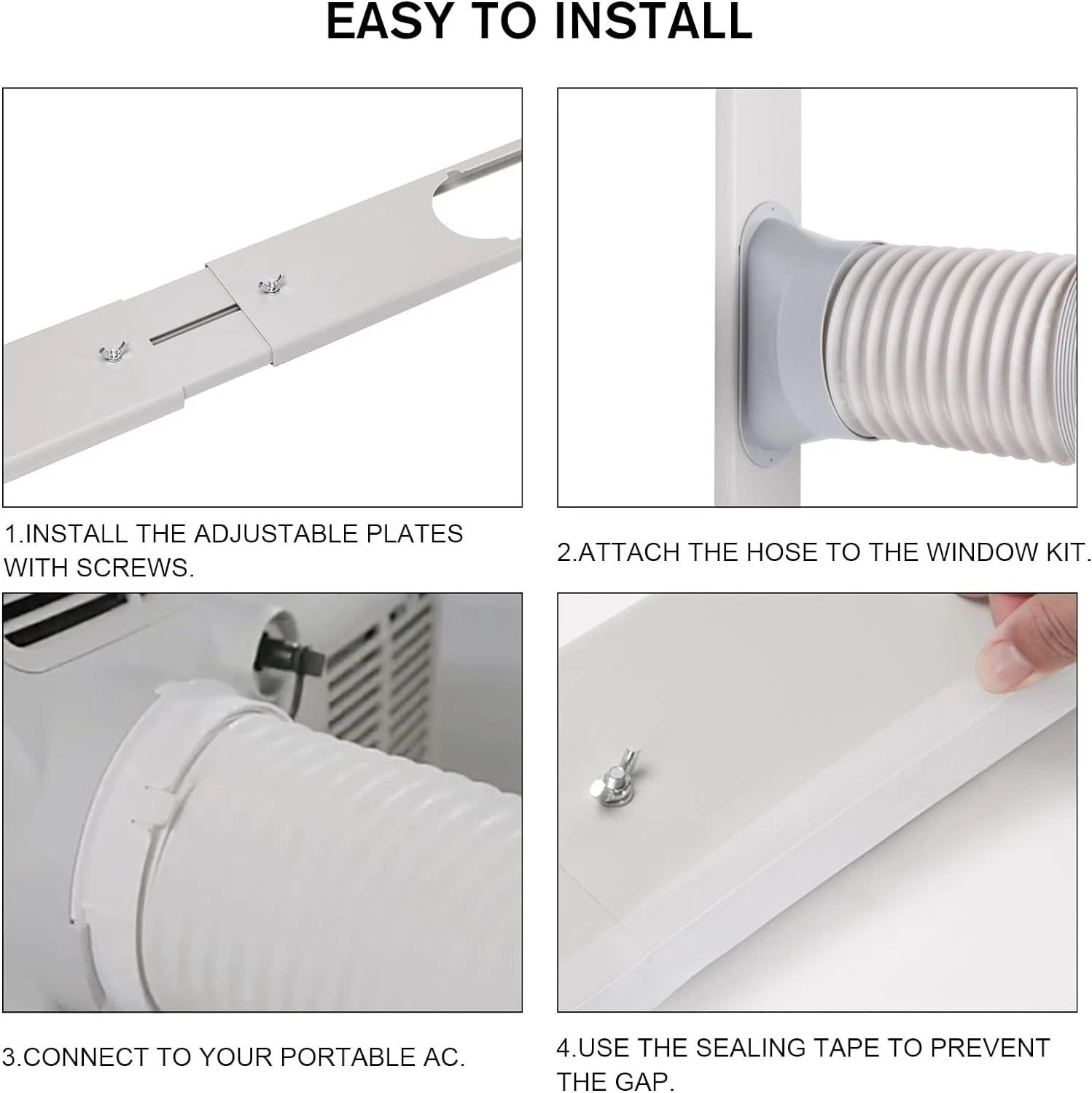 Portable AC Vent Kit 59″ Hose, Light Gray & White, Universal Fit