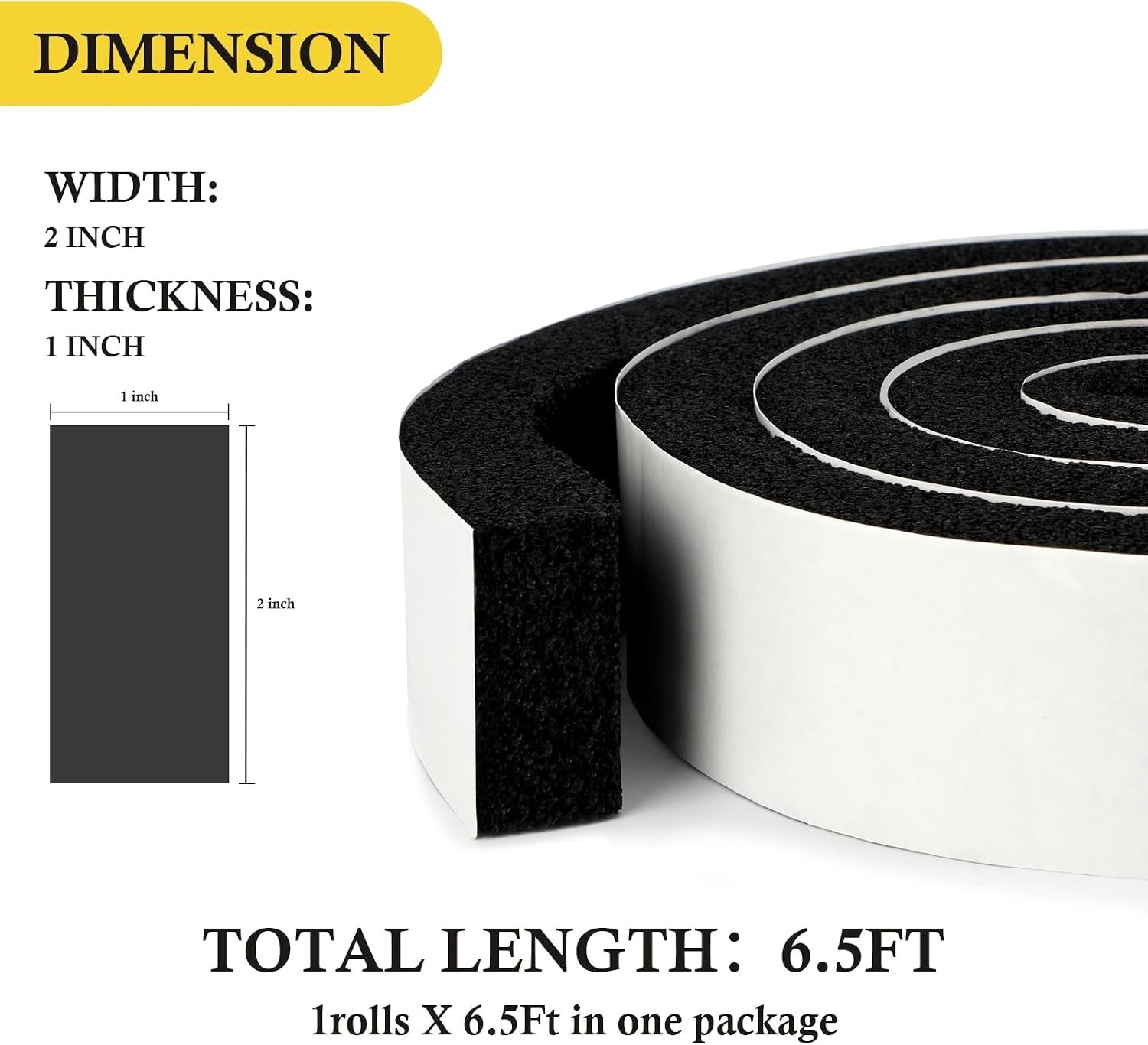 High Resilience Insulation Tape for Windows & AC – 2″ W x 1″ T, 6.5 Ft Roll