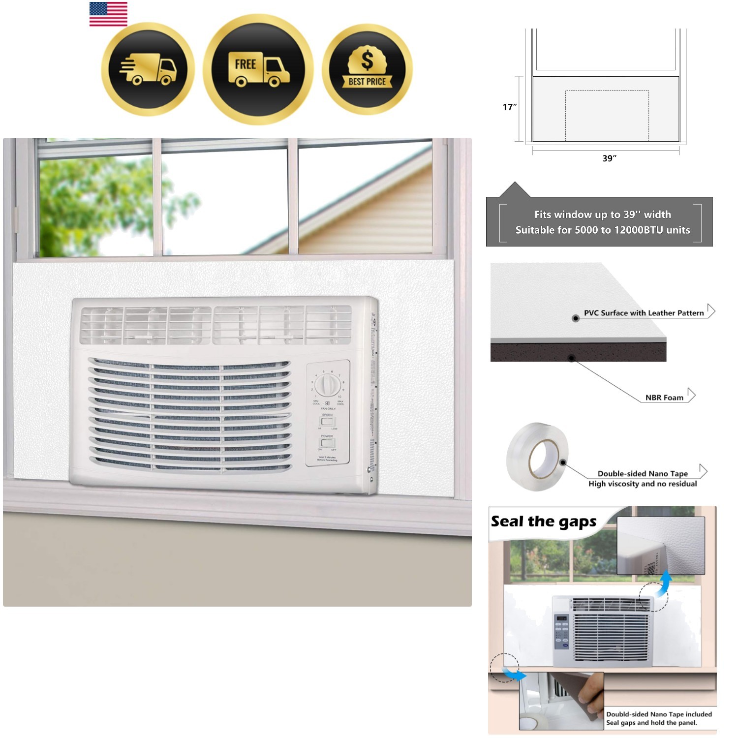 BJADE’S Window Air Conditioner Side Insulated Foam Panel, One-piece Full Surr…