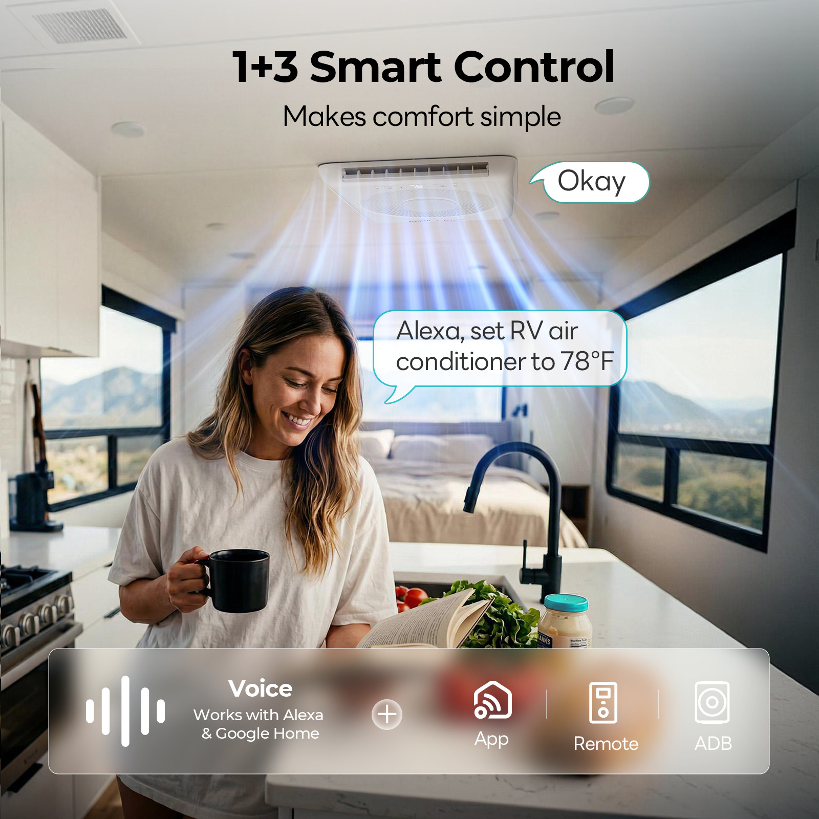 18,000 BTU RV Air Conditioner Duct & Non‑Duct Rooftop AC w/ WiFi &Remote & Alexa