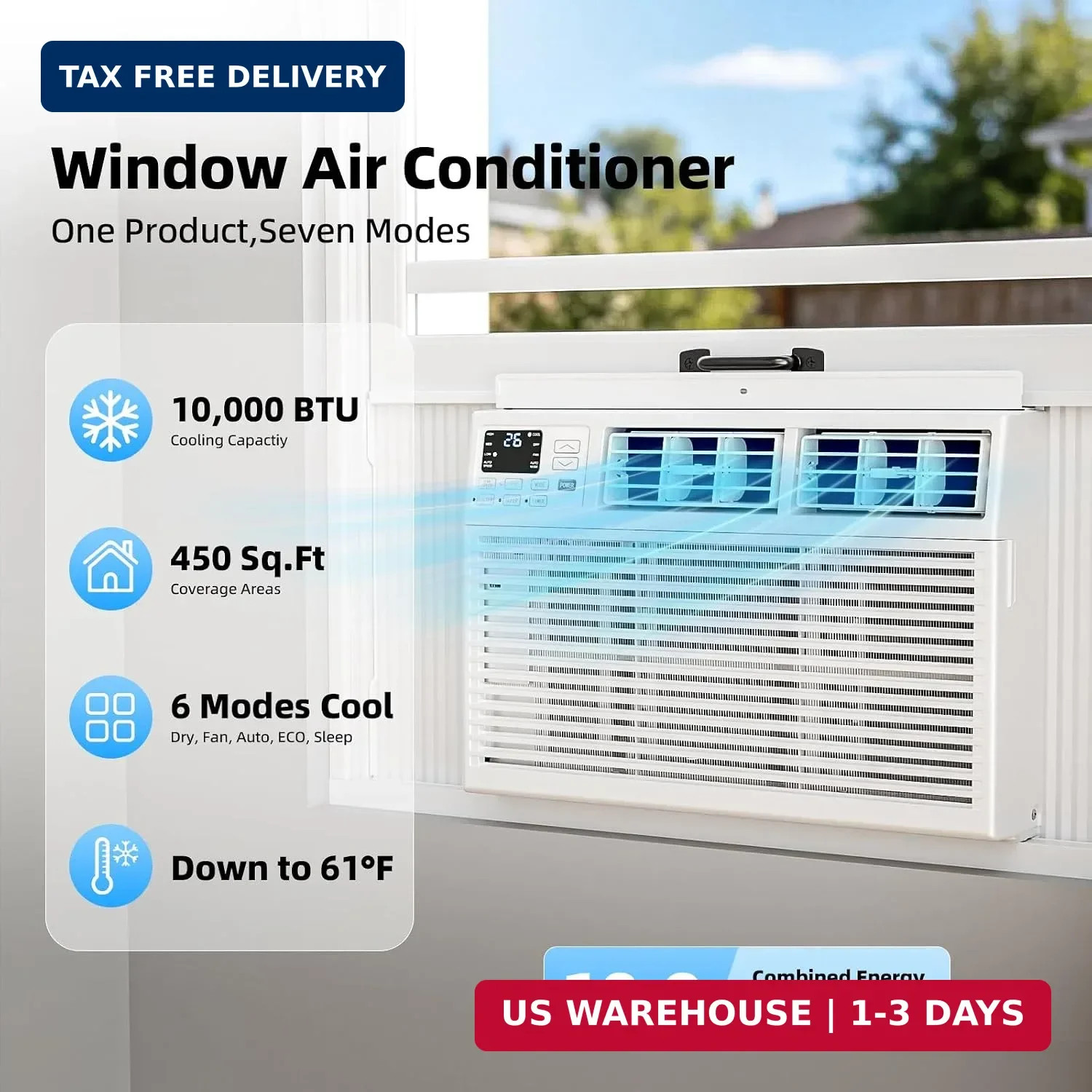 Antarctic Star 10000 BTU Window Air Conditioner 6 in 1 Remote 450Sqft Kit