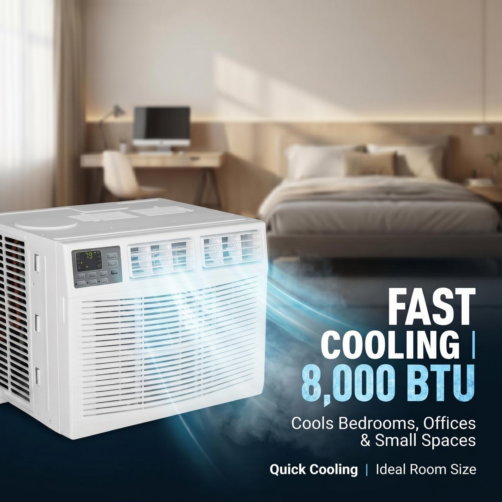 8000 BTU Window Air Conditioner App & Remote Control 3 Fan Speeds 115V 60Hz