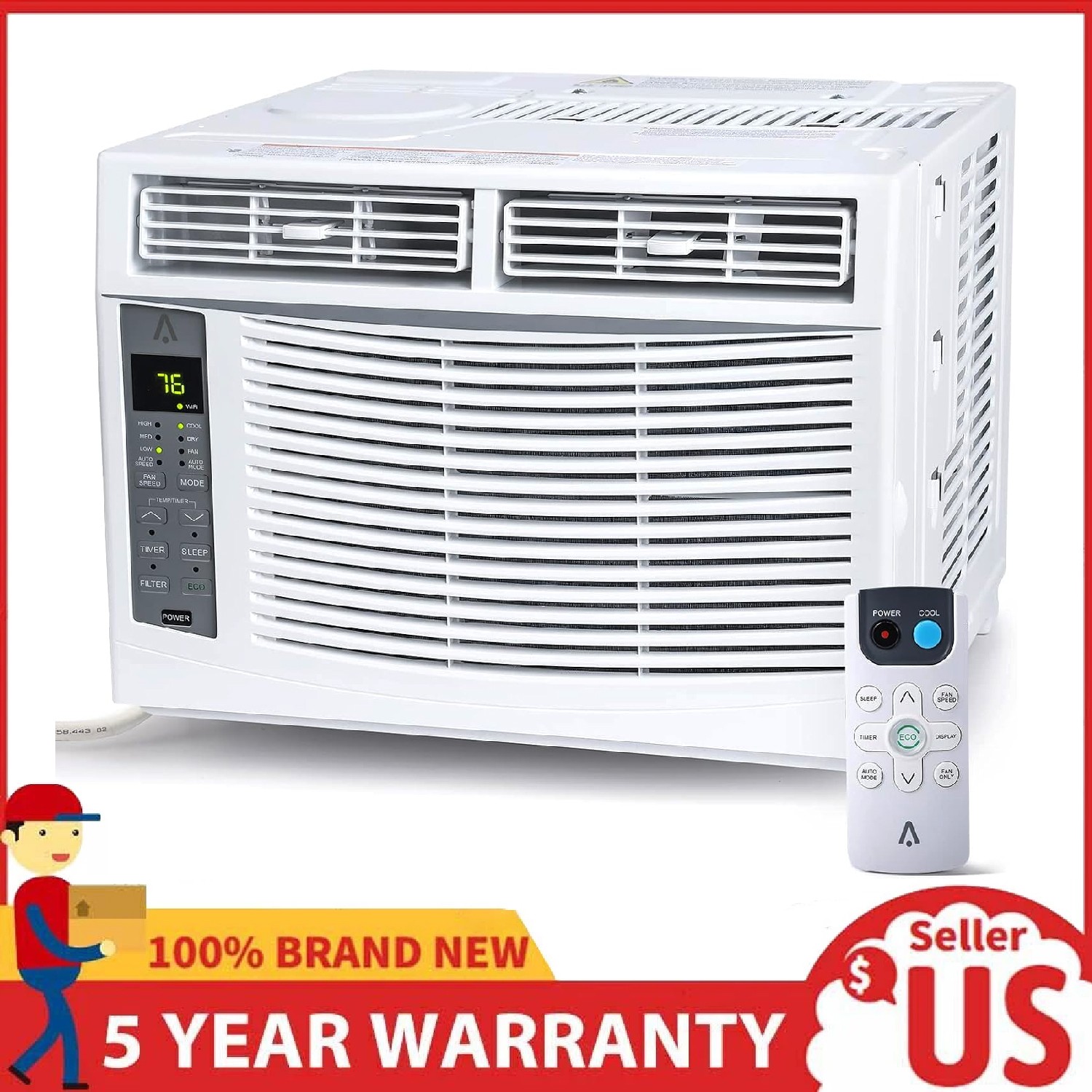 6000 BTU Window Air Conditioner WiFi Enabled AC Unit with Remote Control, 115V