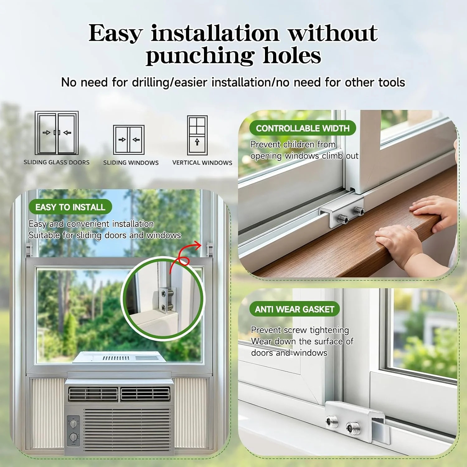 Window AC Bracket with Security Lock, No Drill Air Conditioner Support Bracket f