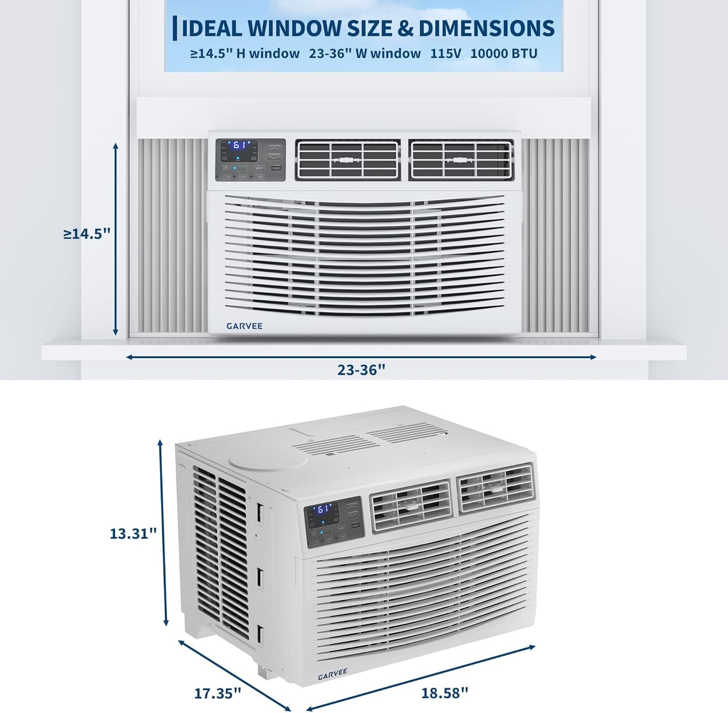 10000 BTU Window Air Conditioner Cooling Fan Remote Control Timer 450 sq.ft US