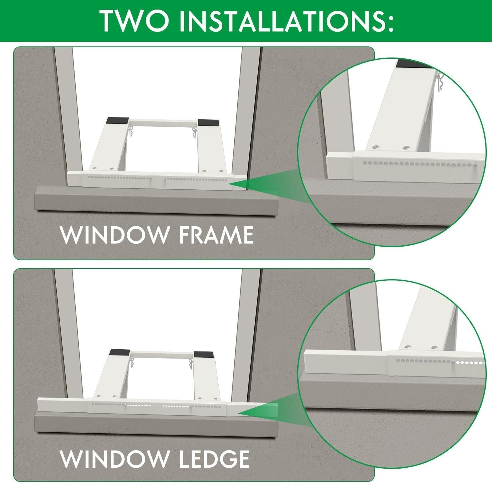 Heavy-Duty No Drill Window AC Bracket Support up to 200lbs | Fits Single & Doubl