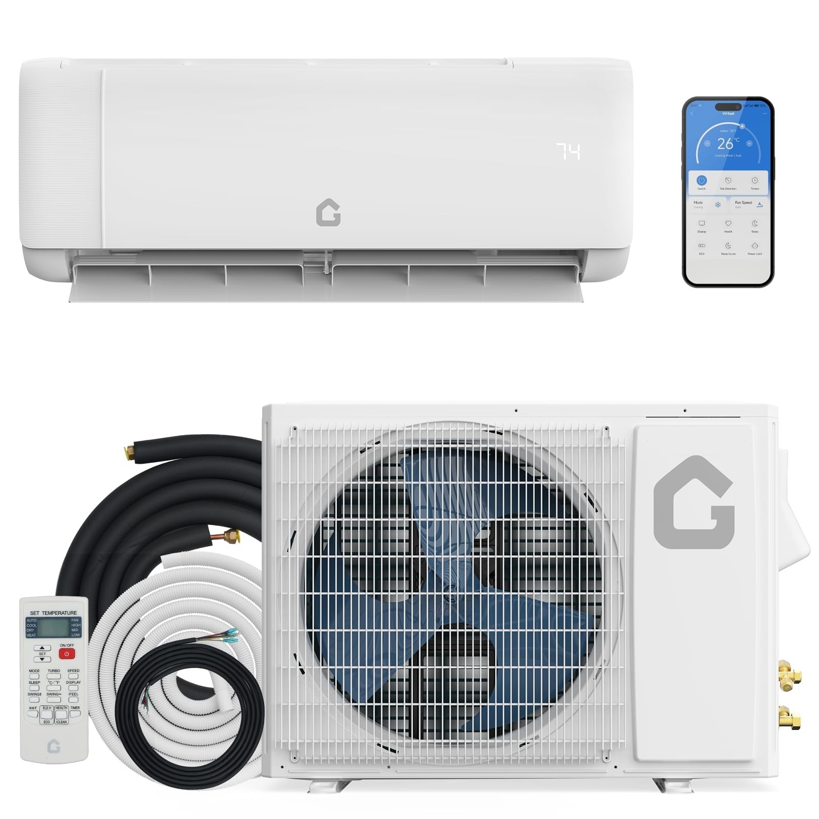 12000 BTU Mini Split AC Heat Pump 22 SEER 230V Inverter WiFi 750 Sq. Ft