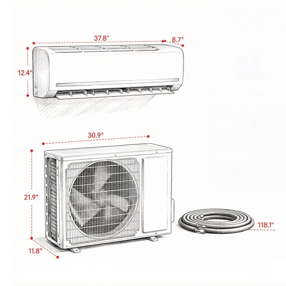 Mini Split AC 18000 BTU Cooling Heating 1250 Sq Ft SEER2 19 R32 230V White