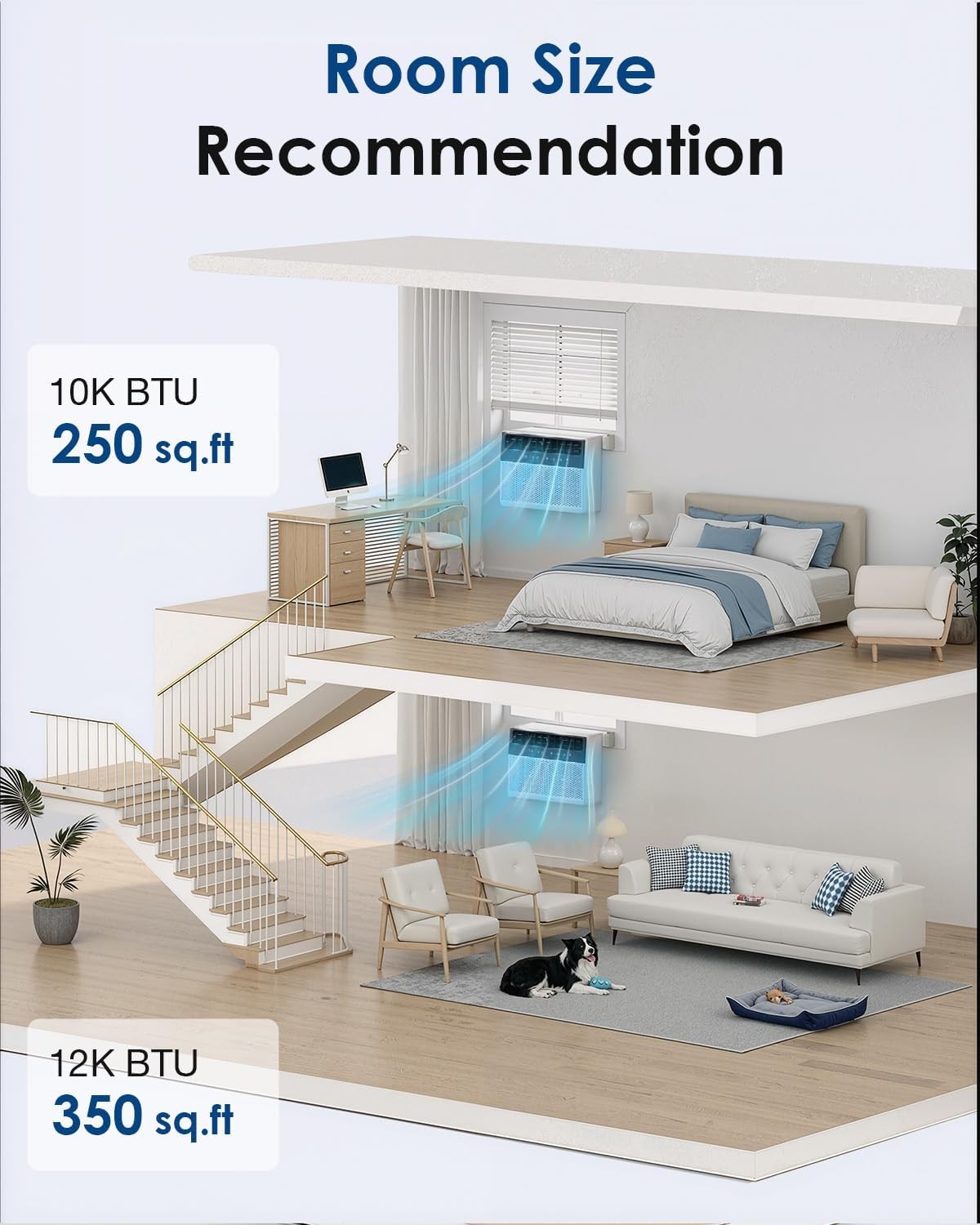 Ultra Quiet 38dB U-Shaped Window Air Conditioner 10000BTU for 250 Sq.Ft Remote