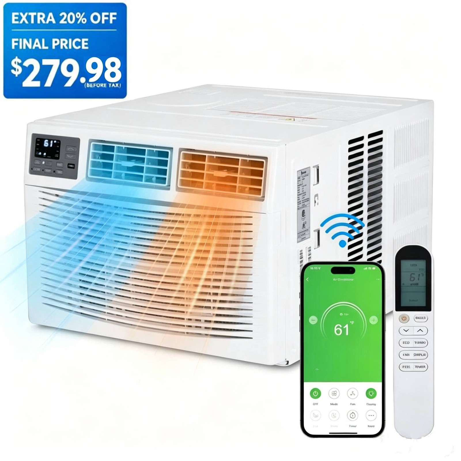 8000 BTU Window Mounted Air Conditioner w/Heat ,Up to 350 Sq.Ft. Quiet Operation