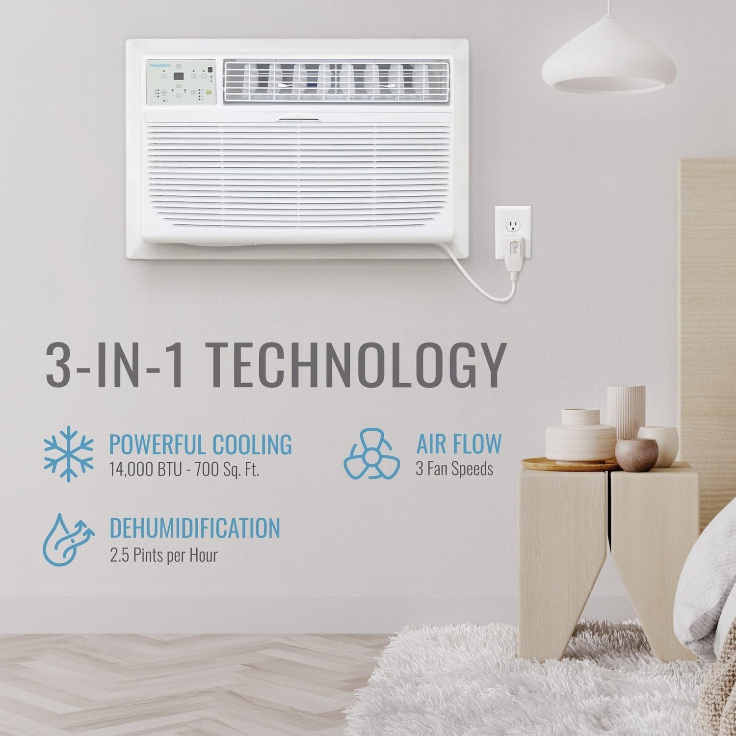 Keystone 14,000 BTU Wall Mounted AC Unit and Dehumidifier 230V up to 700 Sq.Ft
