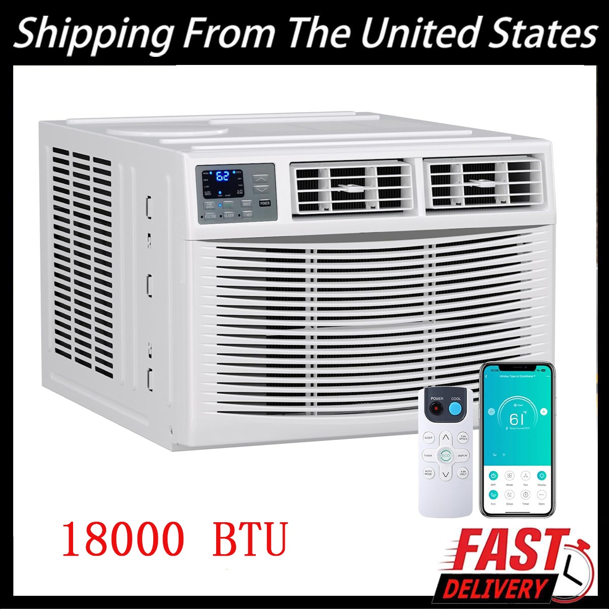 18000BTU Window Air Conditioner W/WiFi Remote 7-in-1Cool Heat Fan & Dry 208/230V