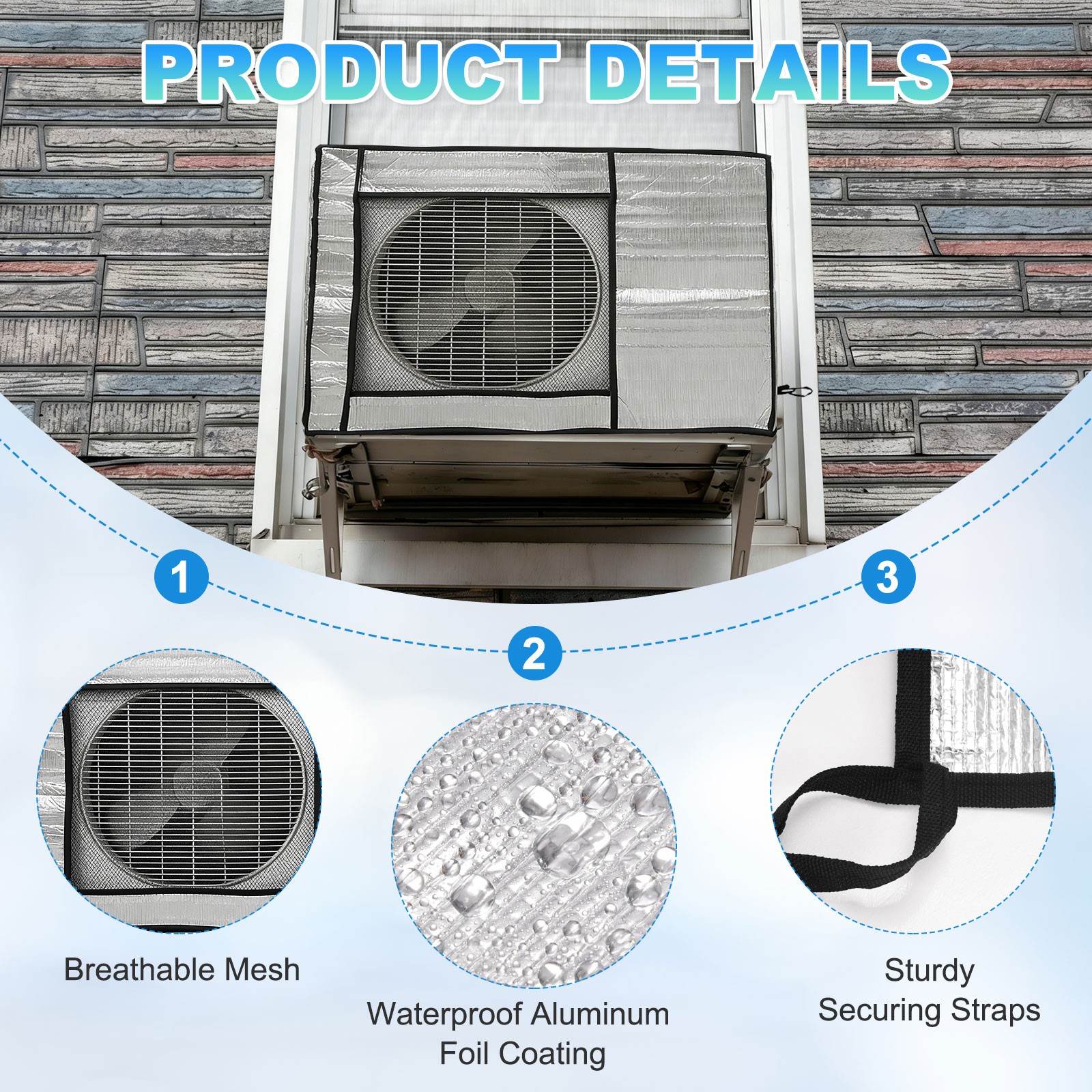 34 x 14 x 24 Inch Air Conditioner Cover, Full Coverage AC Unit Protector, Silver
