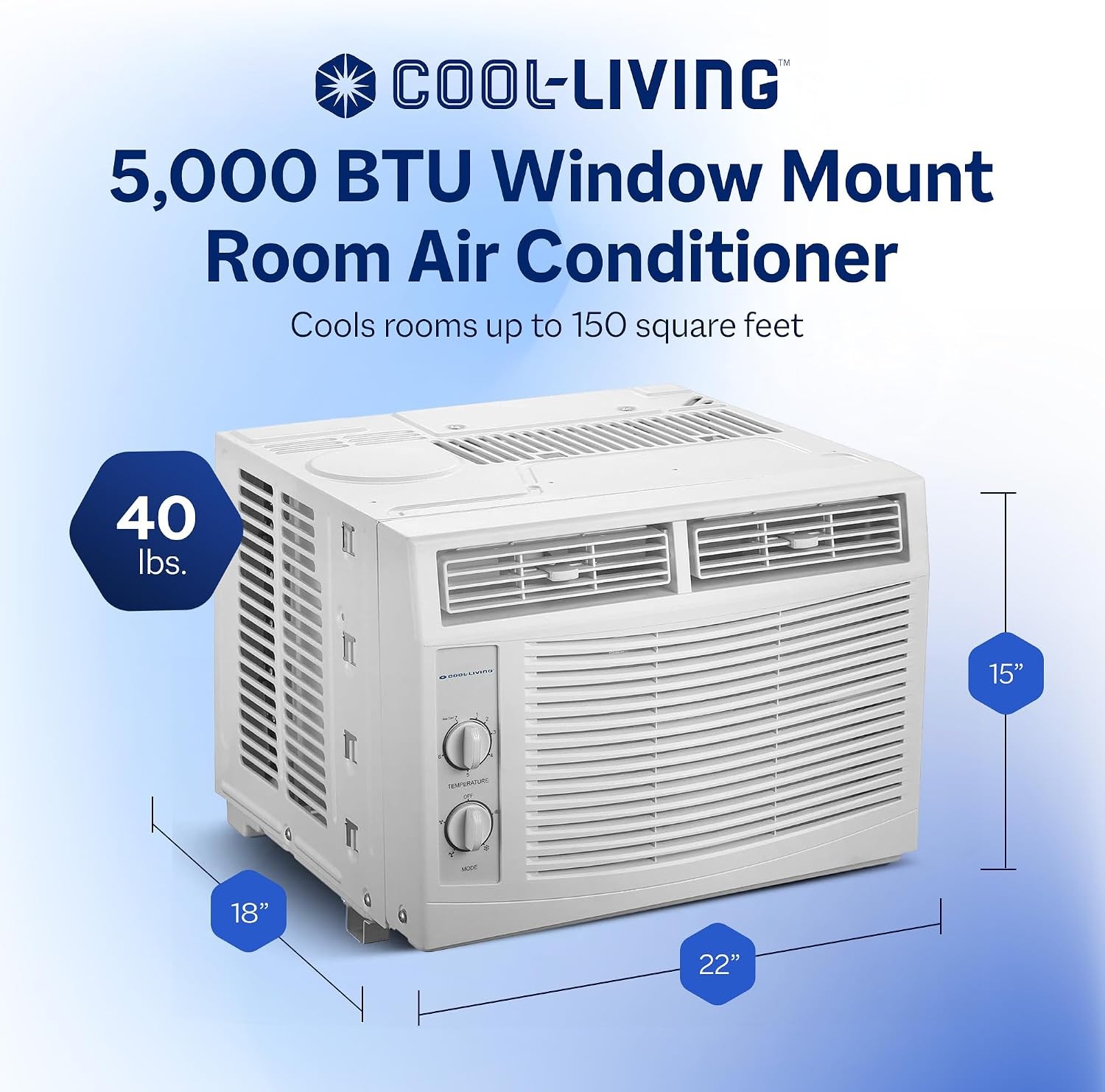 Cool Living 5 000 BTU 9.7 EER 115V Window Mount Room Air Conditioner AC Unit