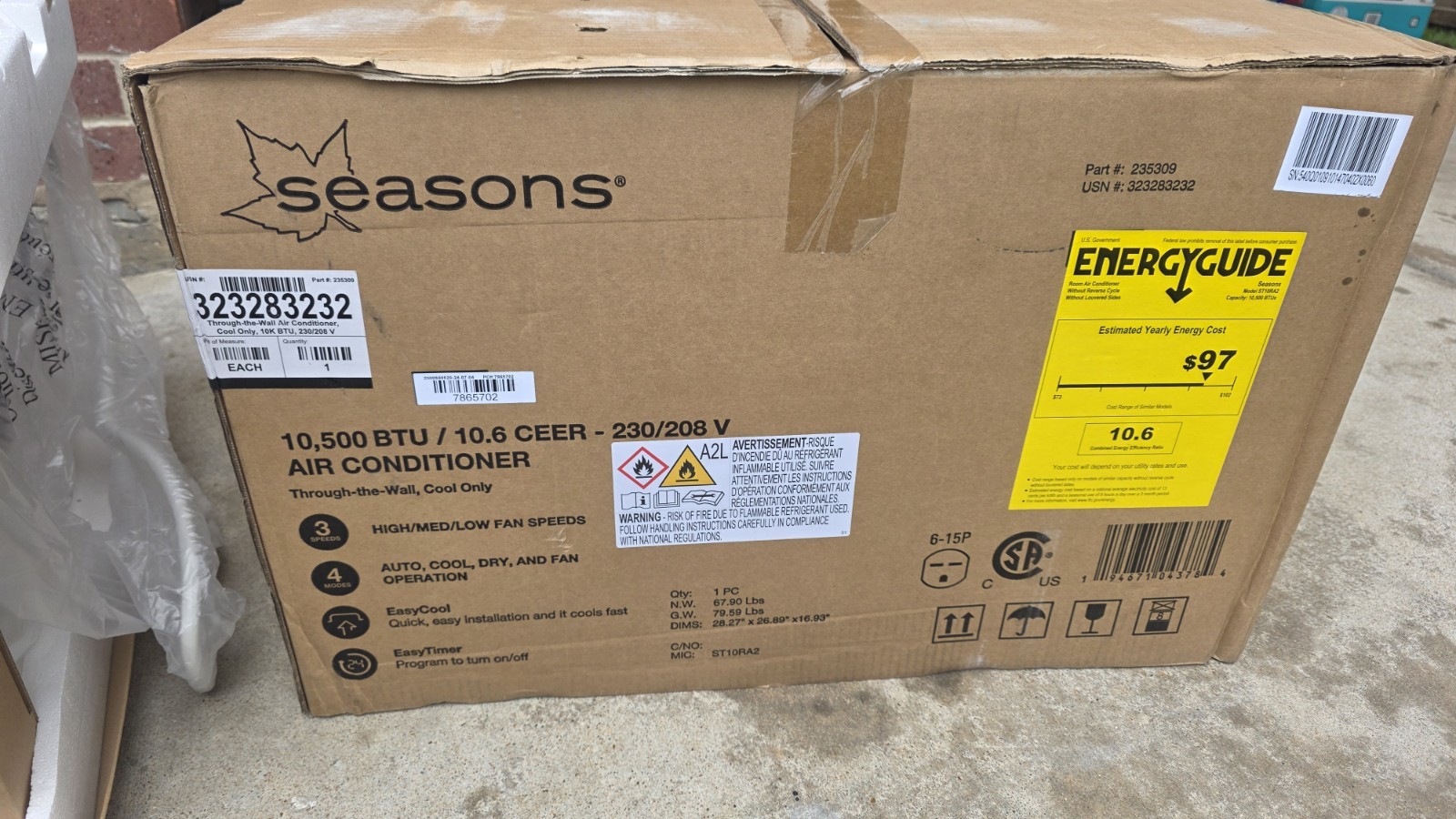10K BTU 230/208-Volt Through the Wall Unit Air Conditioner Energy Star & Sleeve