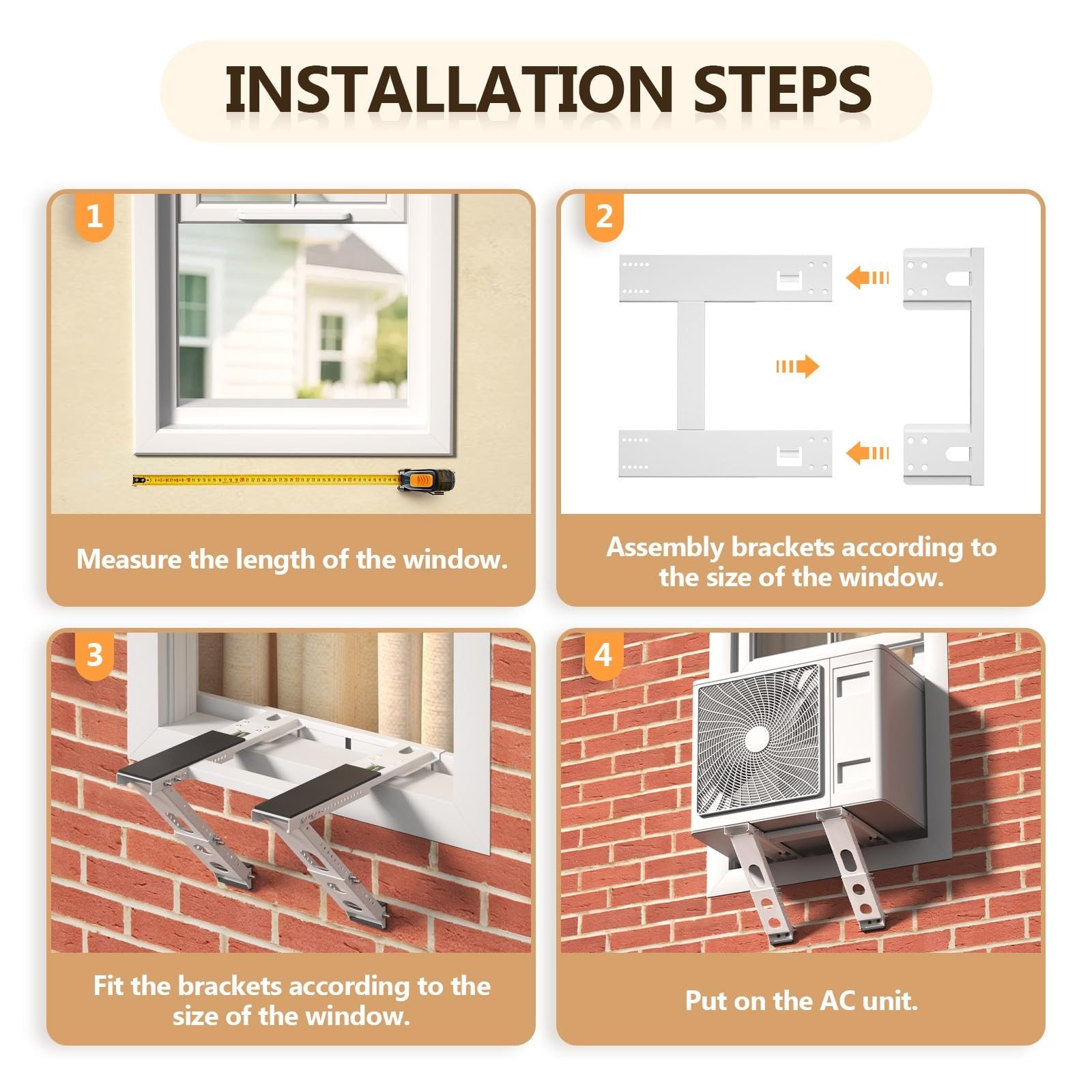 Heavy Duty Window AC Support Bracket – No Drill, Fits Single/Double-Hung Windows