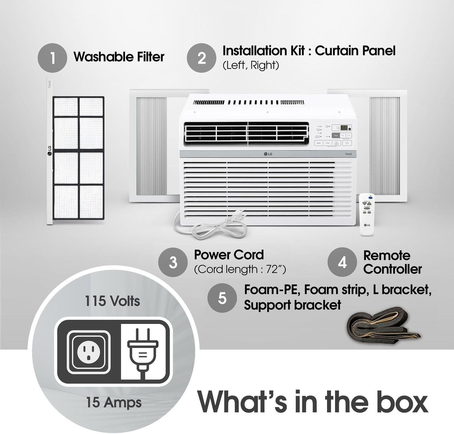 LG 8,000 Window Air Conditioner, 115V, 350 Sq.Ft. (14′ X 25′ Room Size), Quiet O