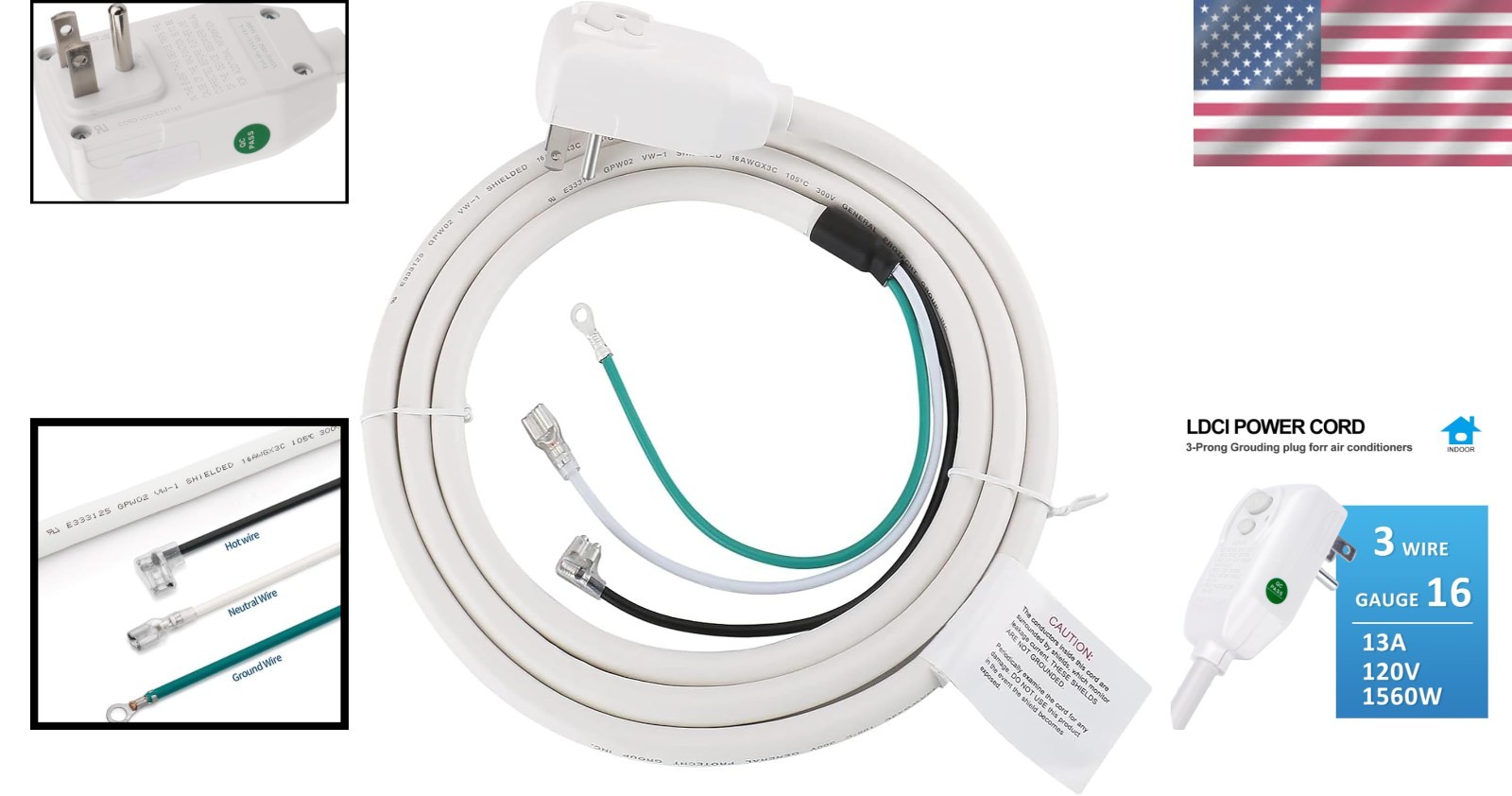 LCDI Power Cord 7.5FT 120V 13A 1560W