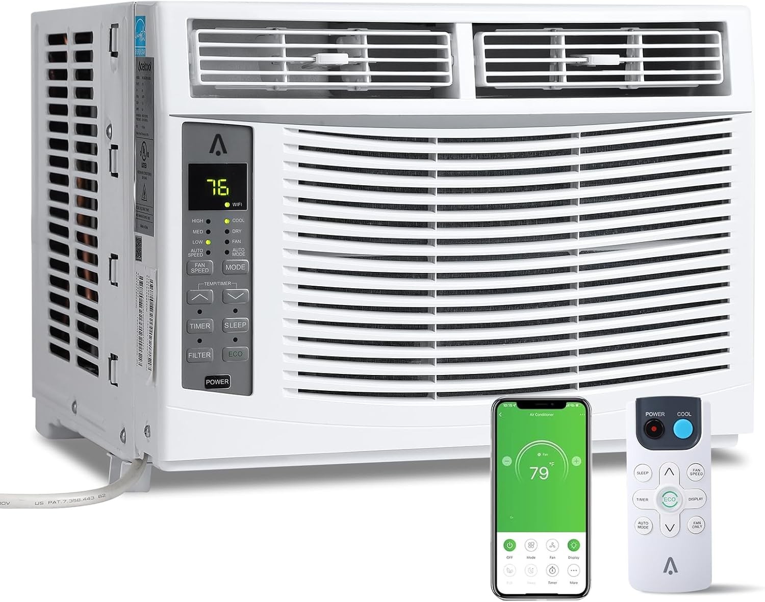 6000 BTUs Window Air Conditioner with Remote Control Cools Up to 250 Sq. Ft