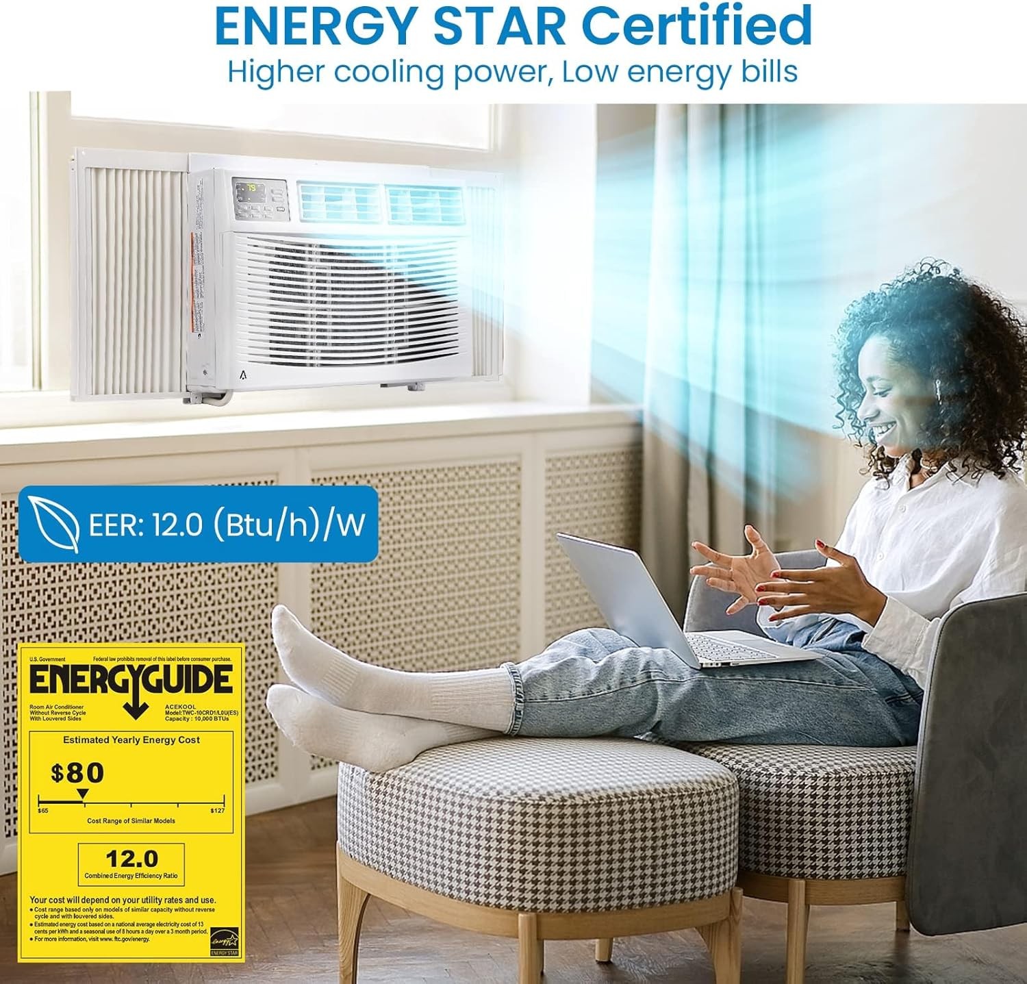 6000 BTUs Window Air Conditioner with Remote Control Cools Up to 250 Sq. Ft