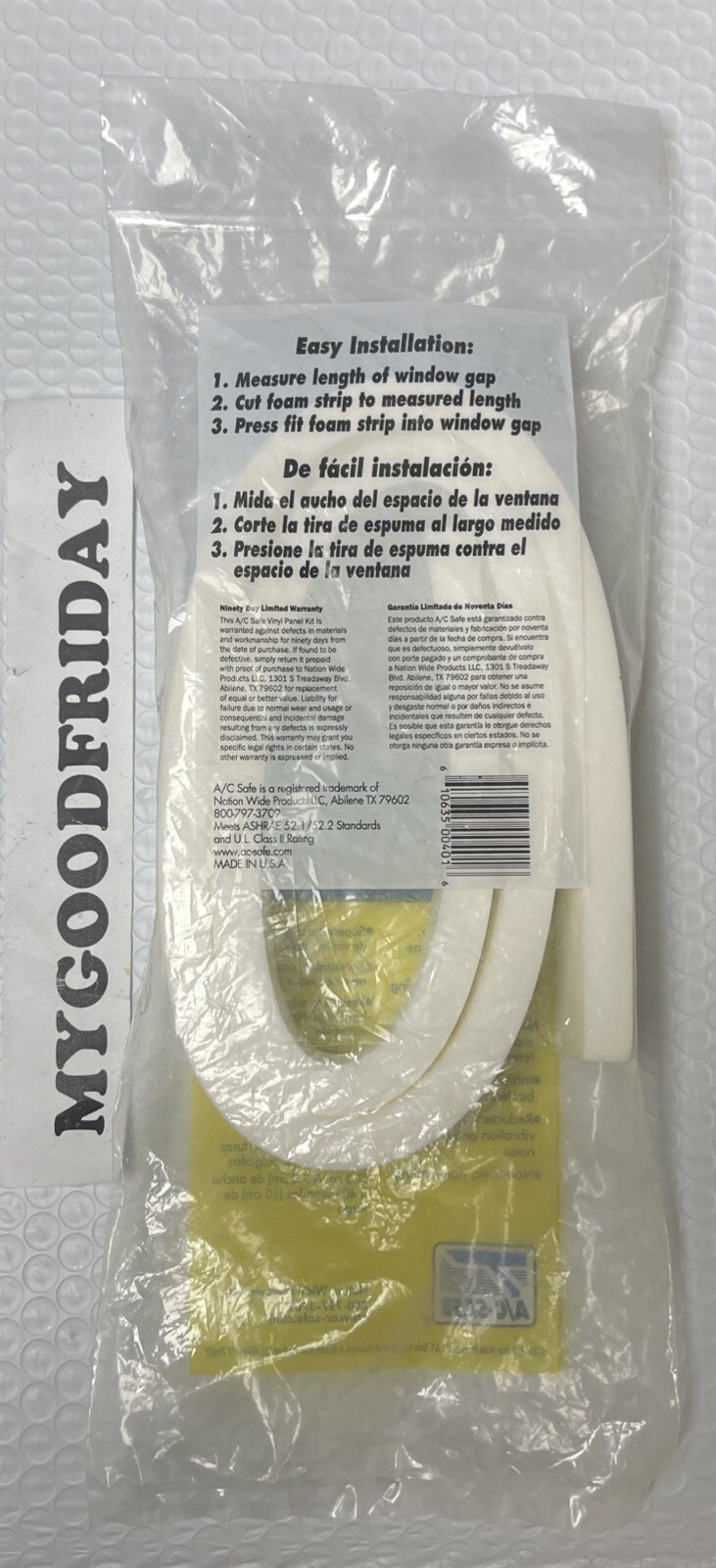 AC Safe Window Air Conditioner Weather Seal Plastic White AC-401