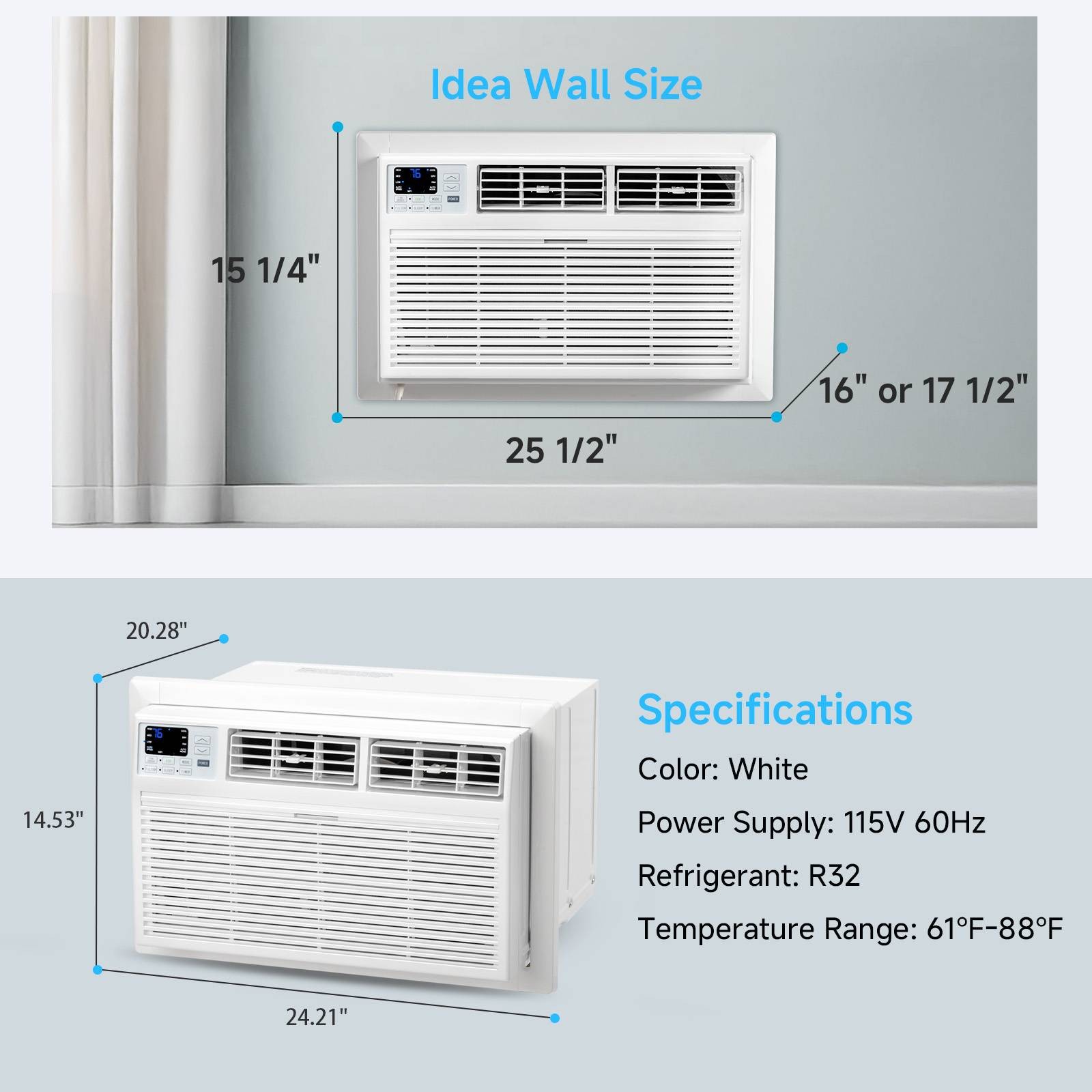 8000 BTU Through the Wall Air Conditioner with Remote & App Control, 24H Timer