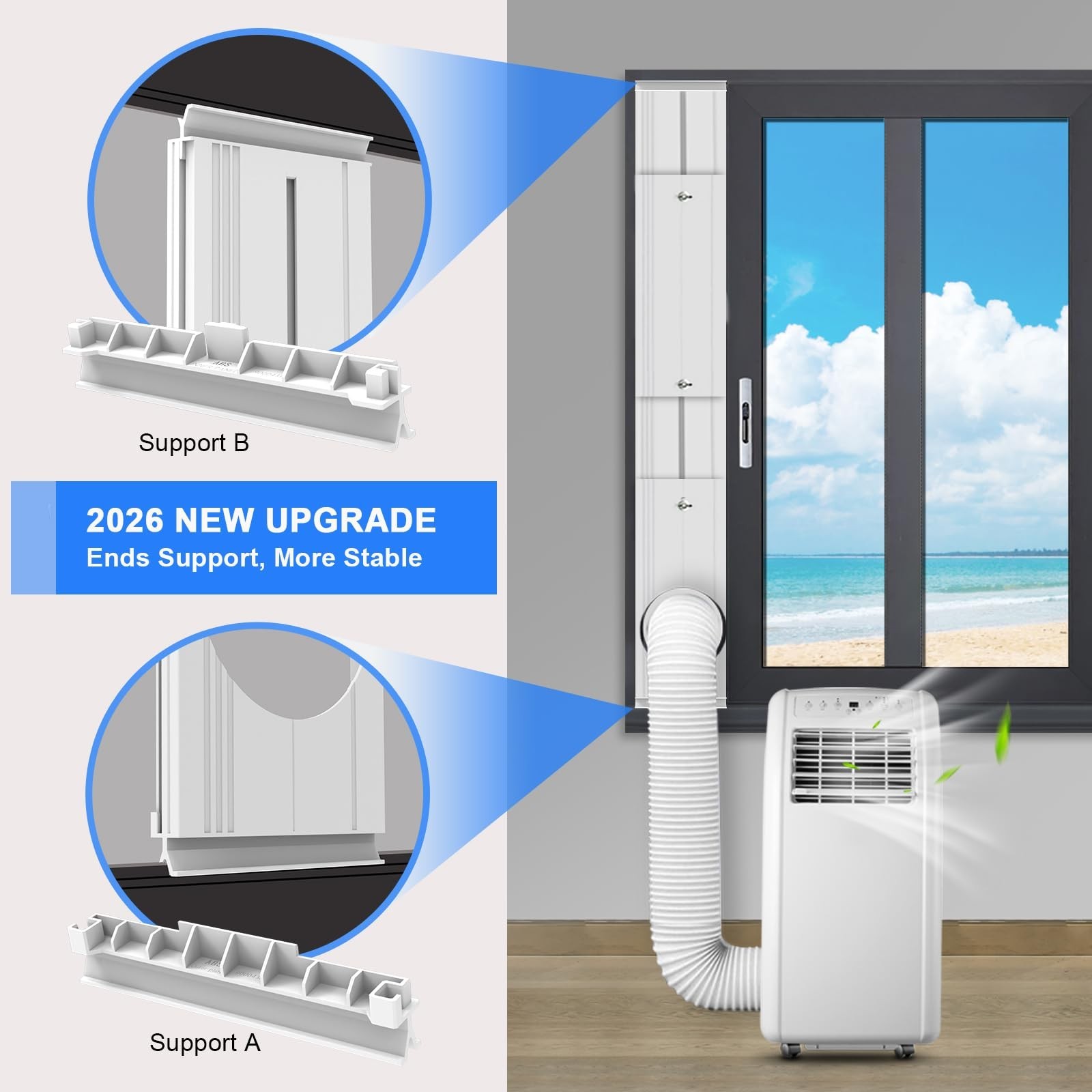 Portable Air Conditioner Window Vent Kit, 2-in-1 Coupler for 5″ & 5.9″ Hose, Sea