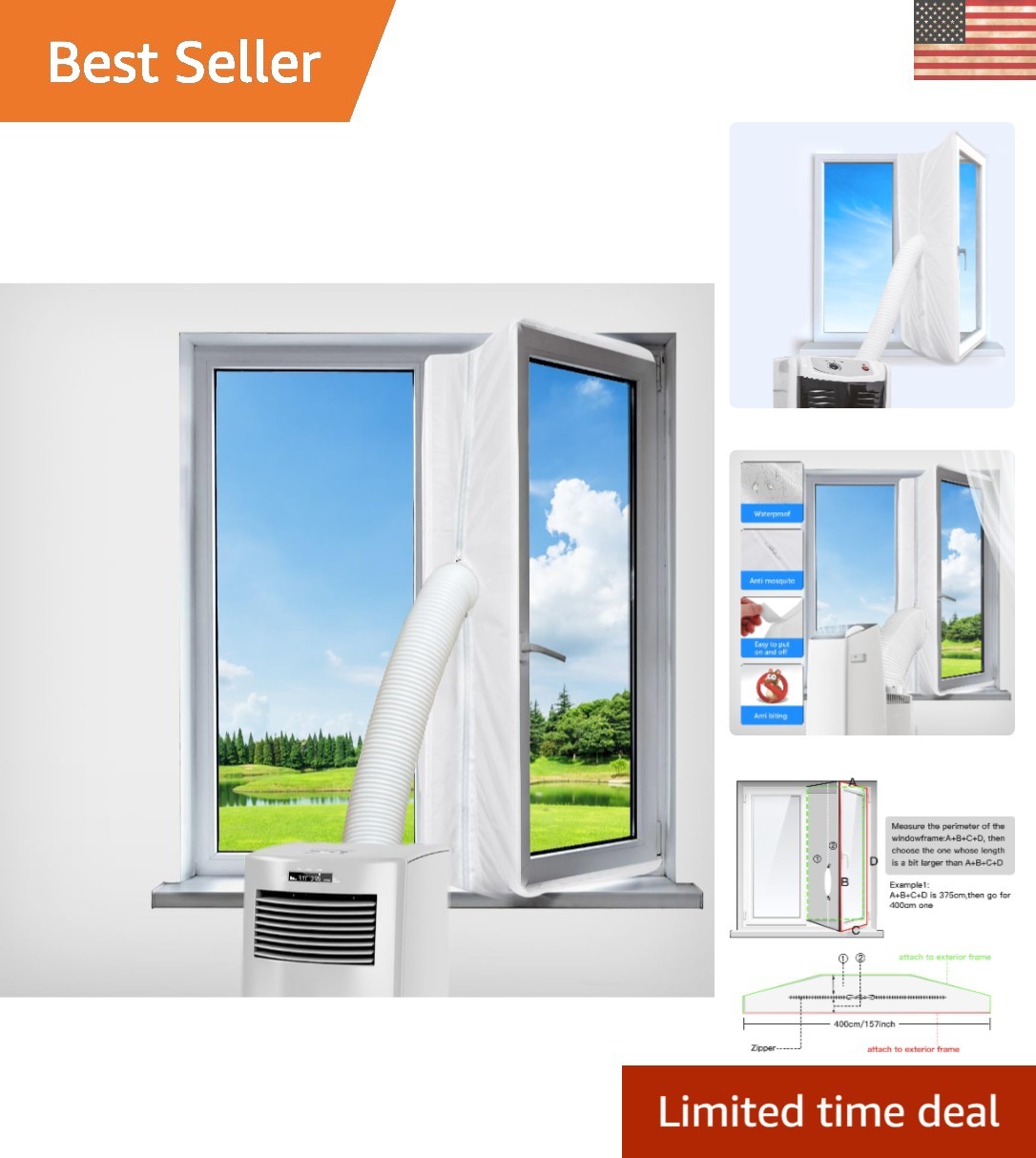 Energy-Saving Air Exchange Guard with Zipper for Windows Up to 158 Inches