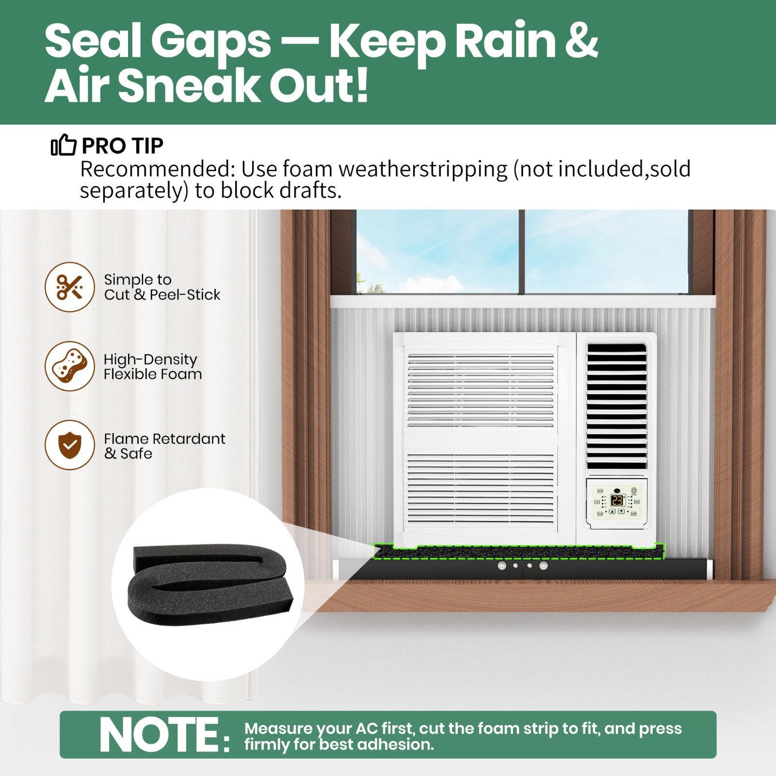 No-Drill Adjustable Window AC Bracket, Heavy-Duty Support for Single/Double Hung