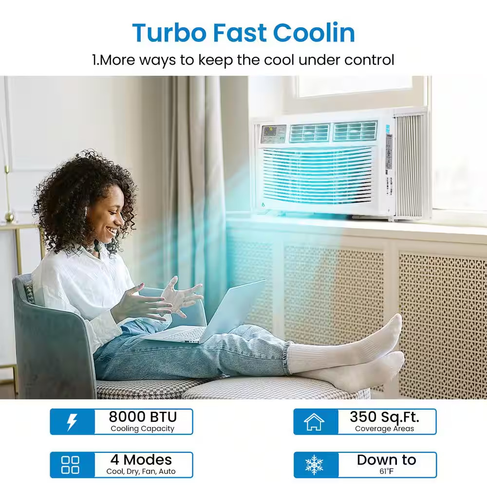 8,000 BTU (DOE) 115 Volts Window Air Conditioner Cools 350 Sq. Ft. with Remote a