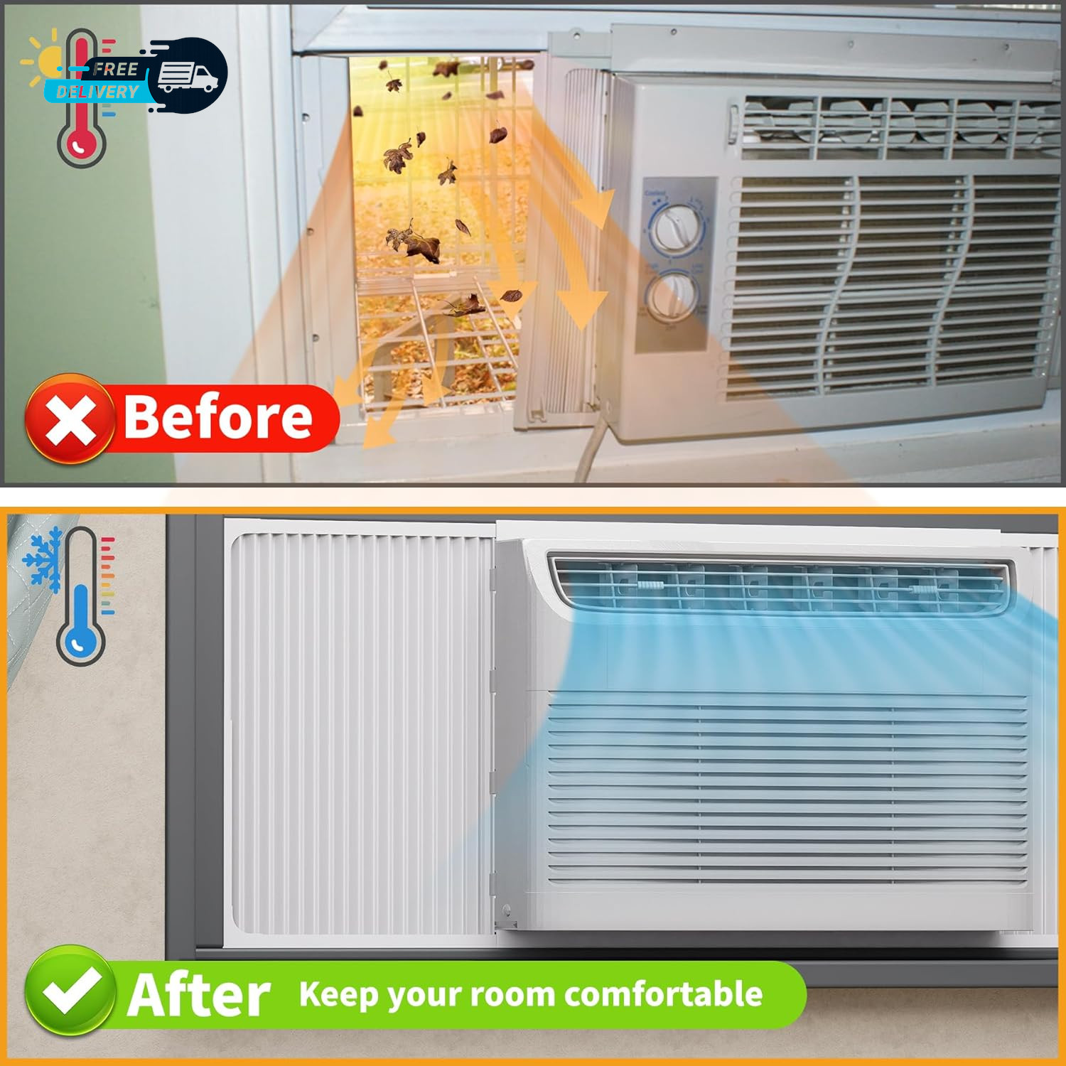 Adjustable Window Air Conditioner Side Panels and Frame Set Extra Wide