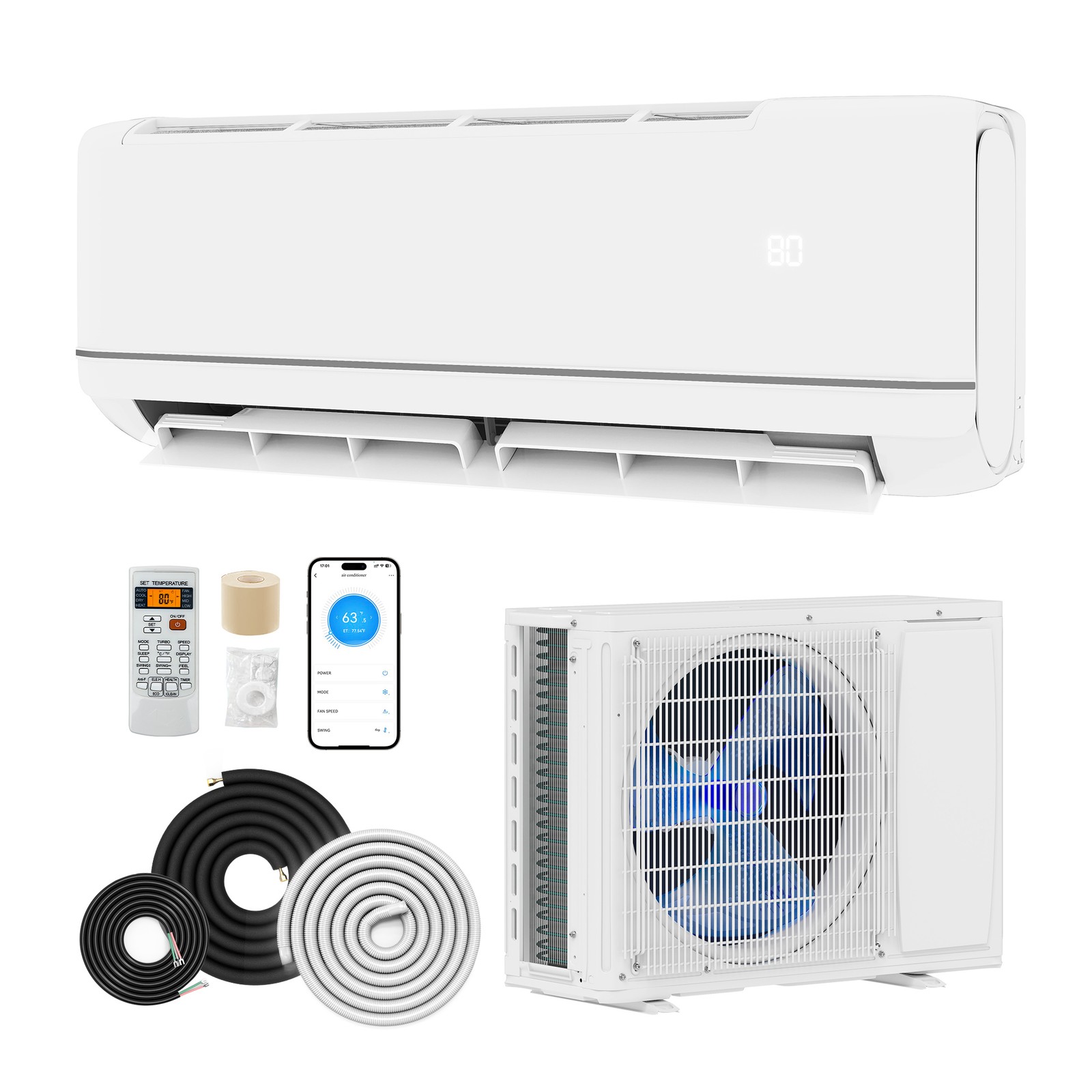 12k BTU Mini Split Air Conditioner Heat Pump System 21 SEER 220V Wifi Ductless