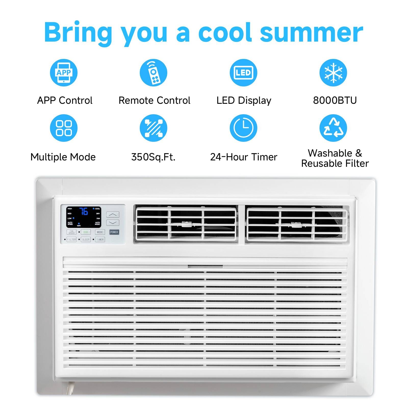 8000 BTU Through the Wall Air Conditioner with Remote & App Control, 24H Timer