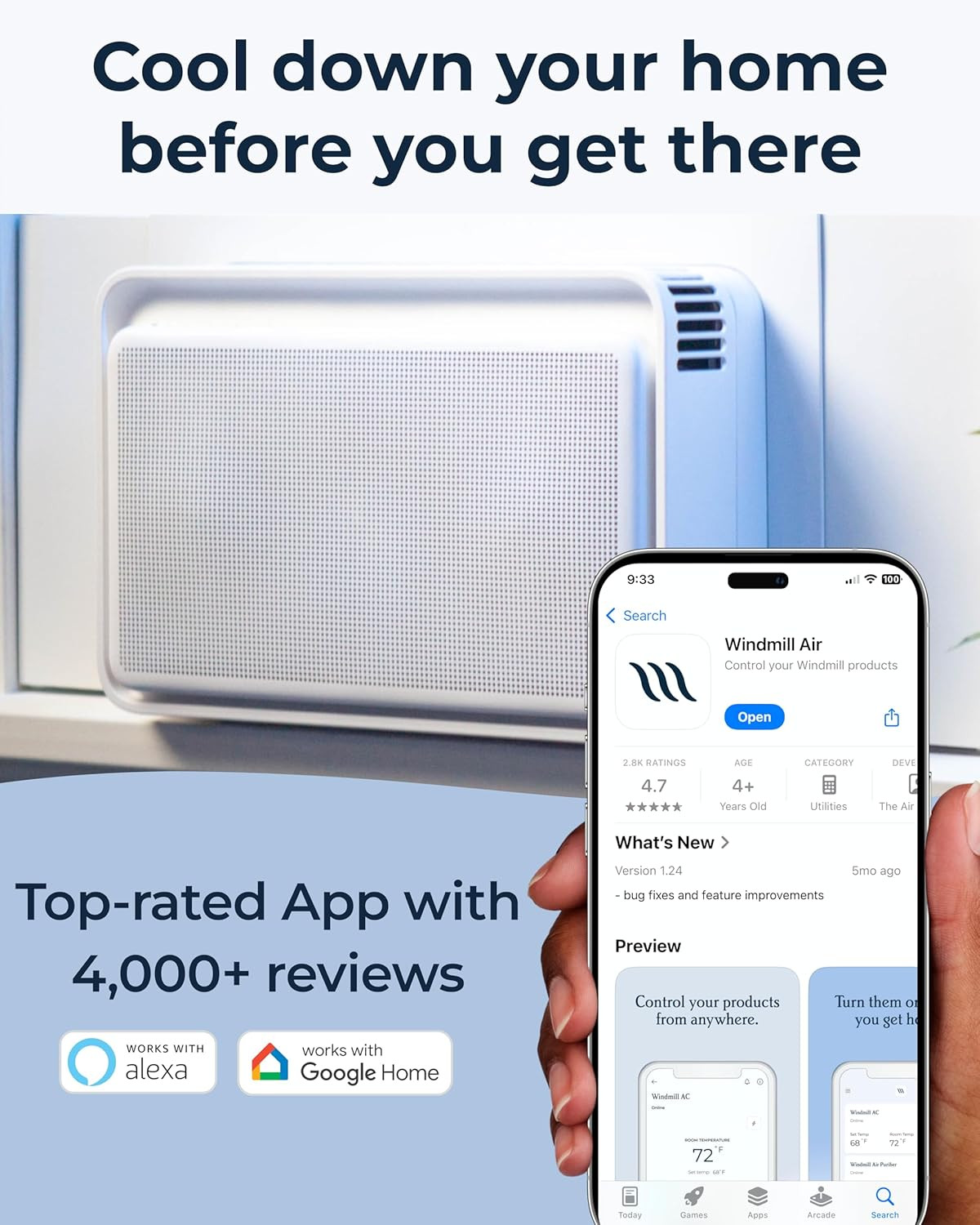 Window Air Conditioner – Quiet & Smart, Easy Install, Voice-Enabled, Remote & Ap